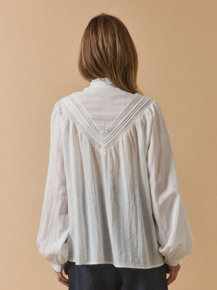 Blouse coton brodé et dentelle femme