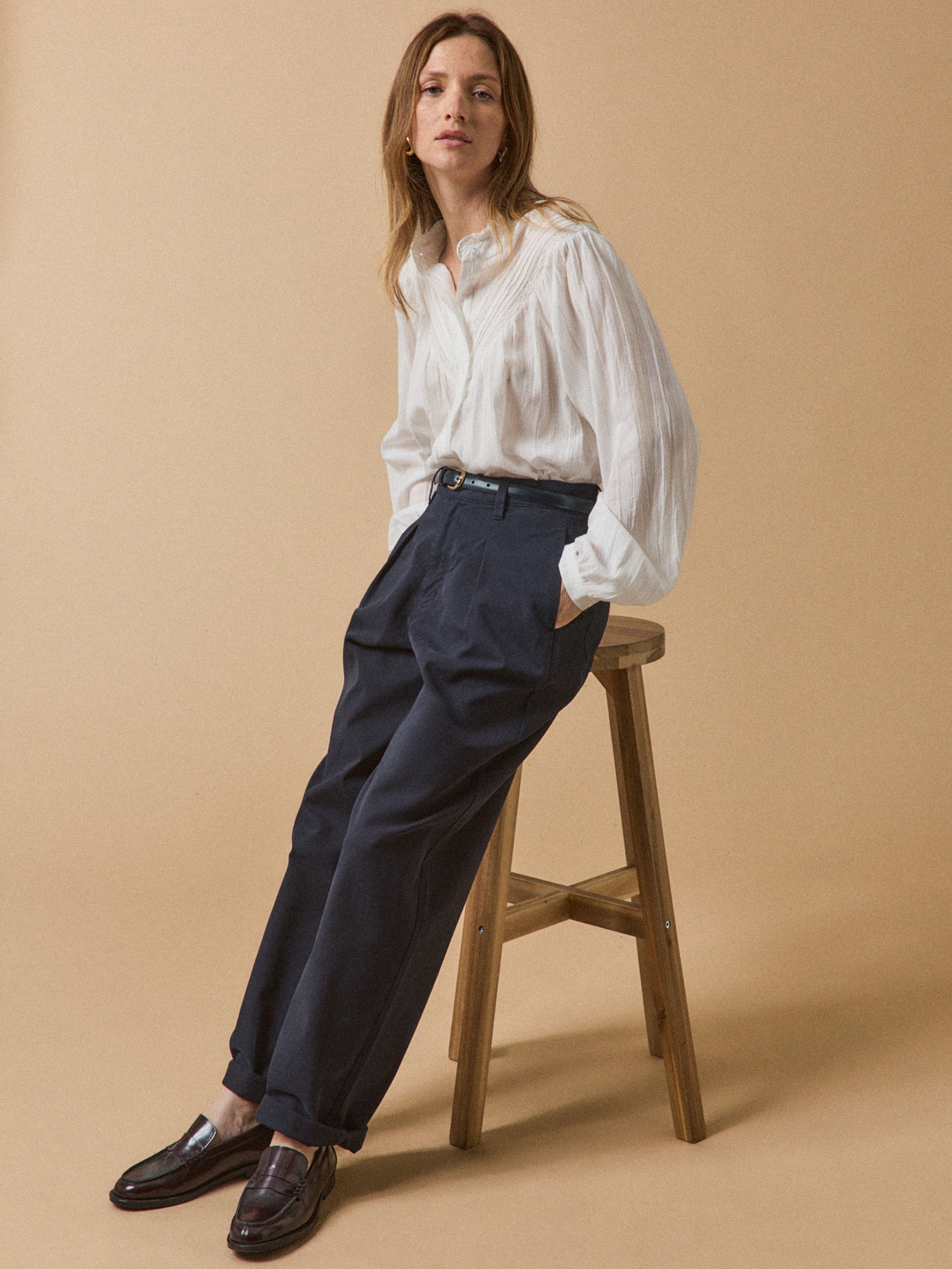 Blouse coton brodé et dentelle femme