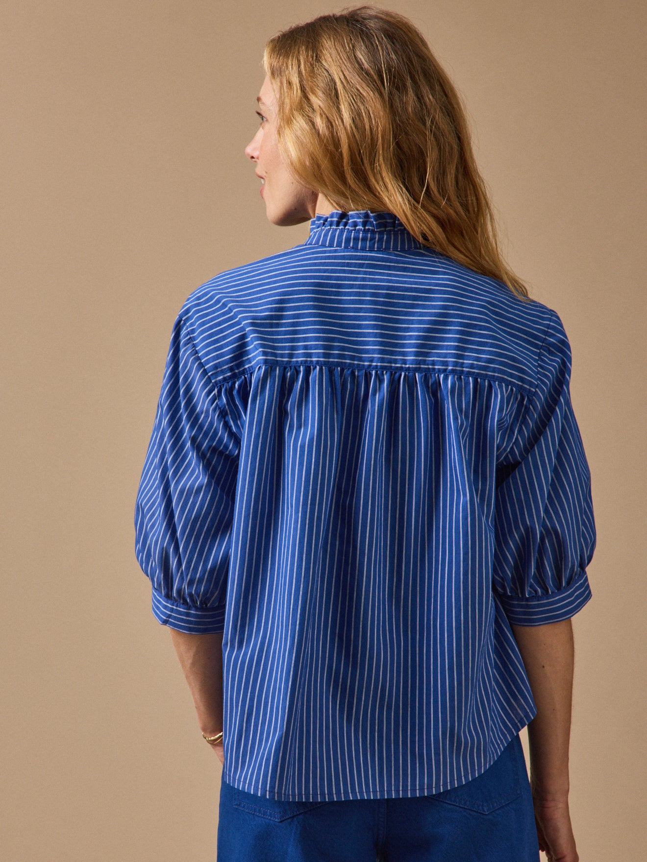 Blouse rayée femme col froufrou