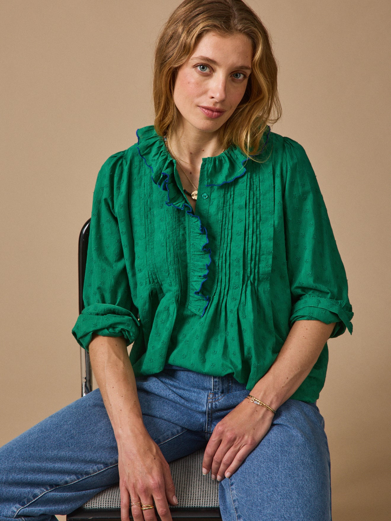 Damesbloes met broderie anglaise