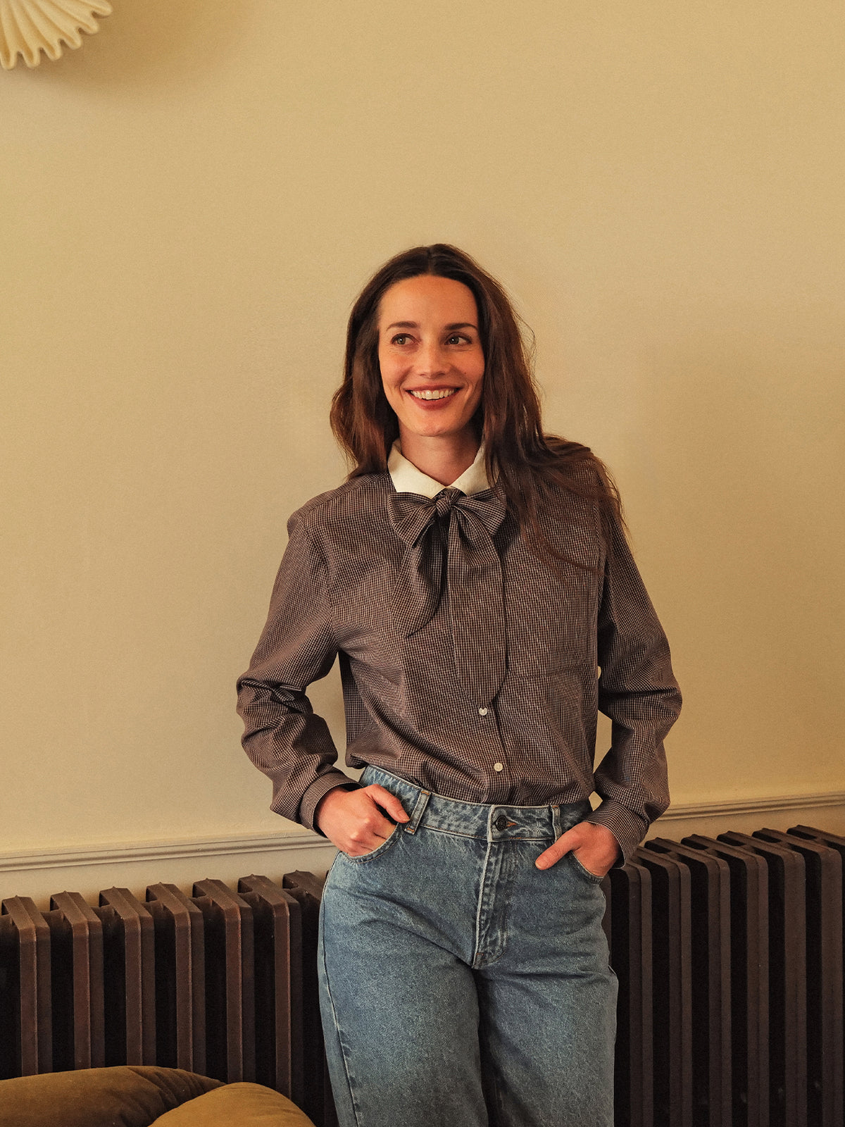 Chemise carreaux femme col lavallière
