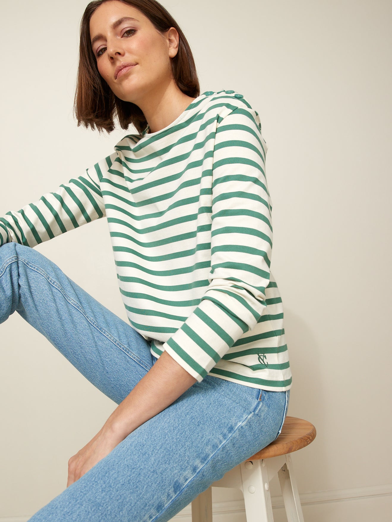 Damesshirt in marinestijl - biokatoen