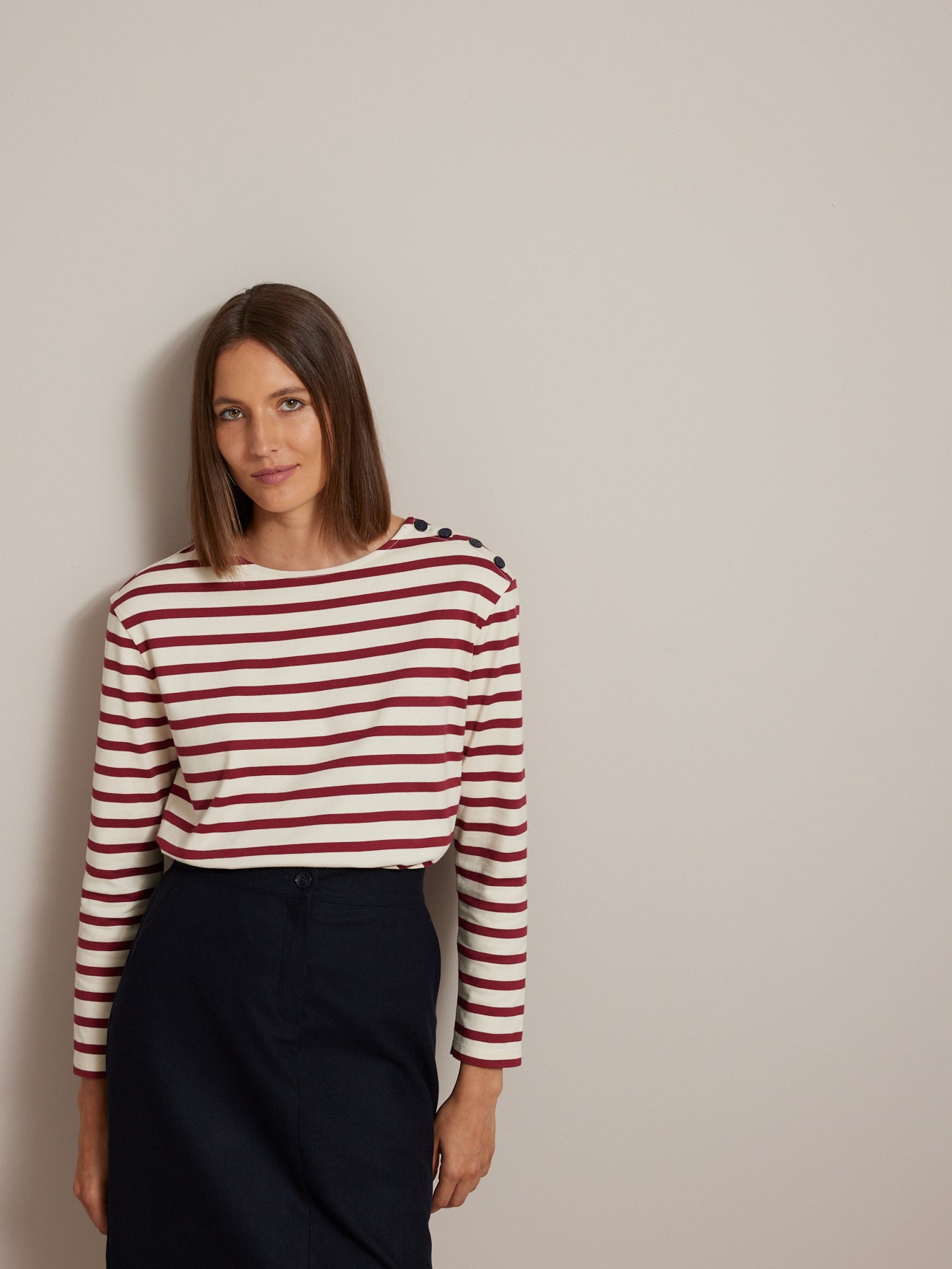 Damesshirt in marinestijl - biokatoen