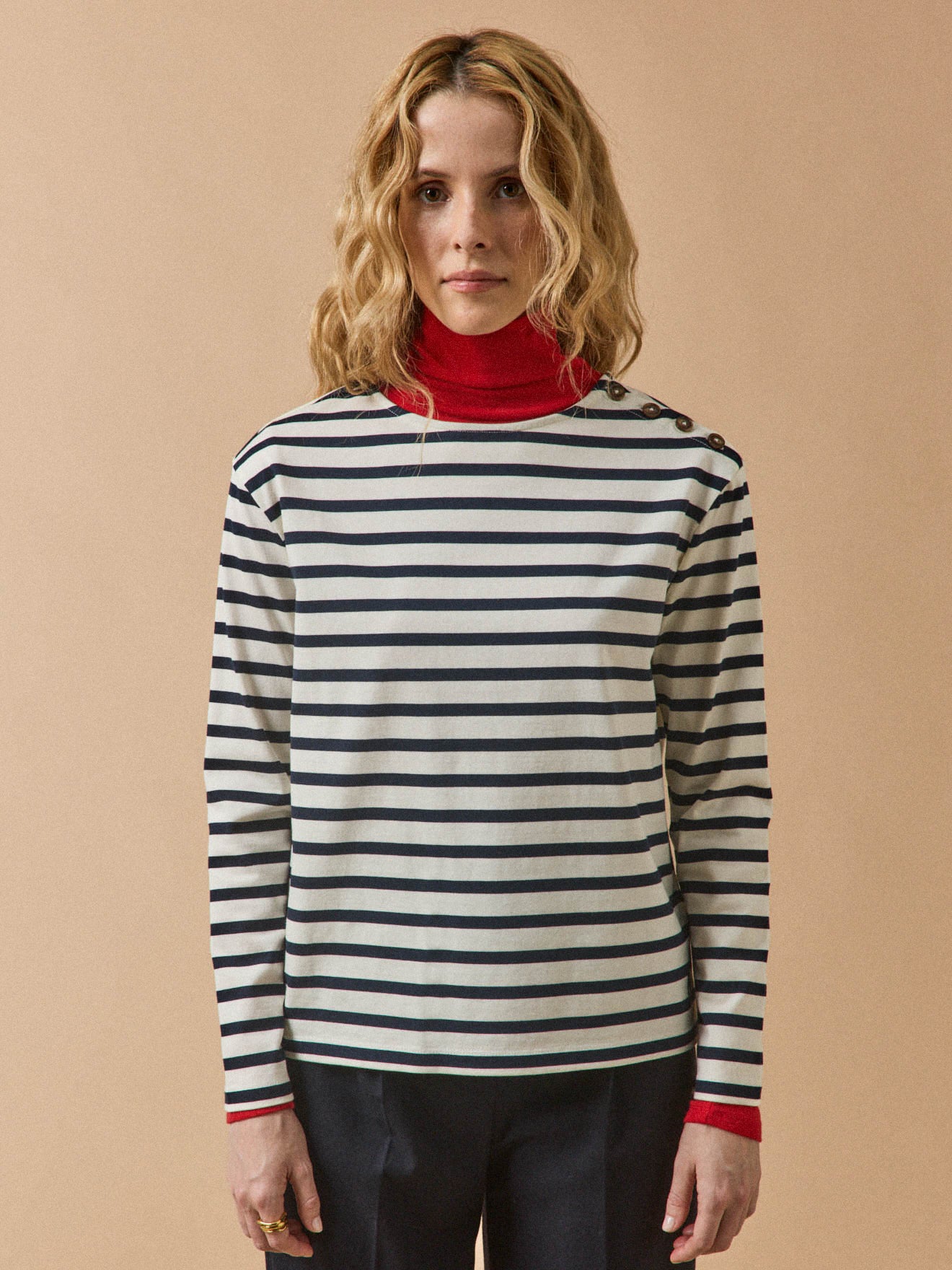 Damesshirt in marinestijl - biokatoen