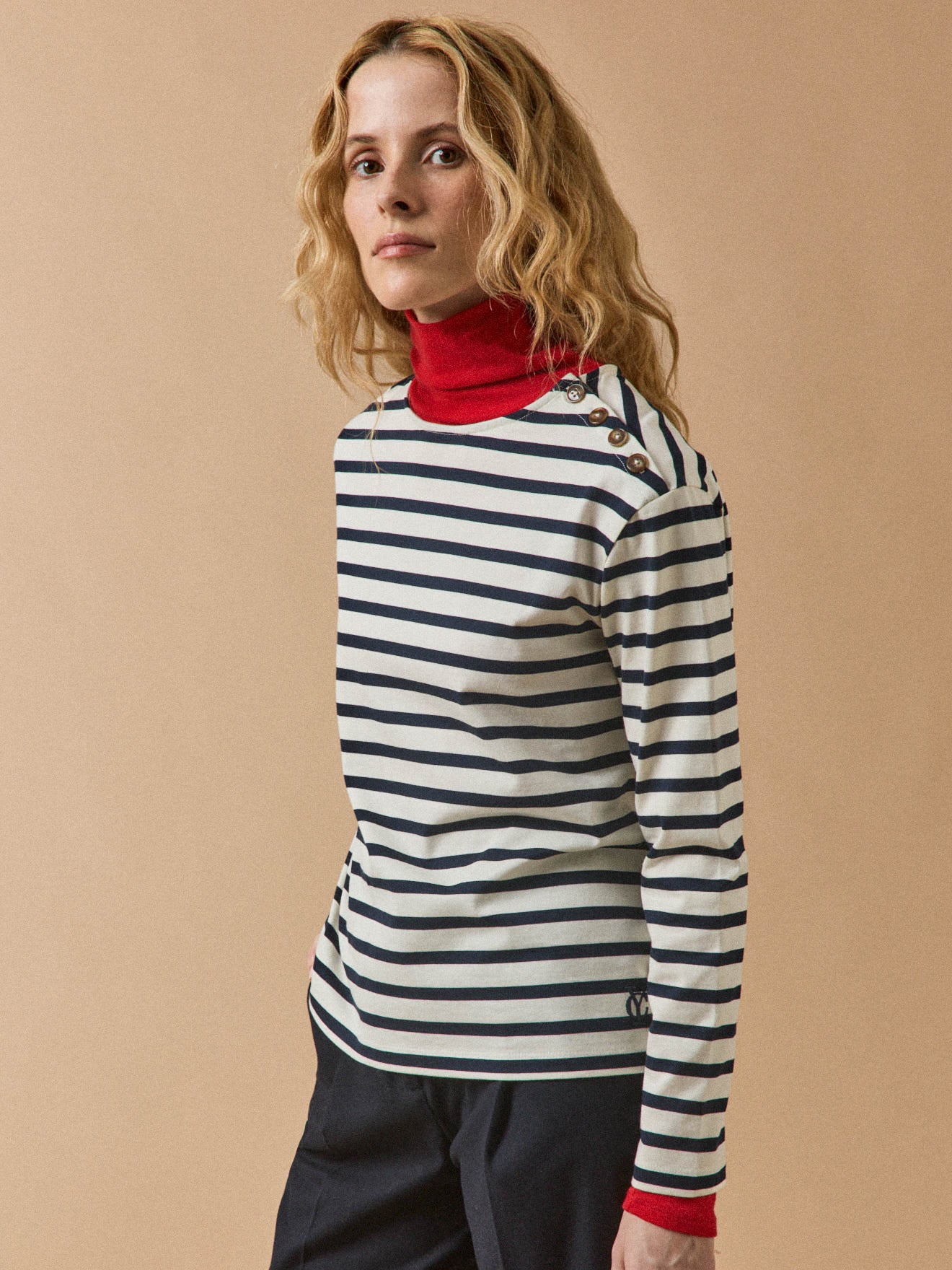 Damesshirt in marinestijl - biokatoen