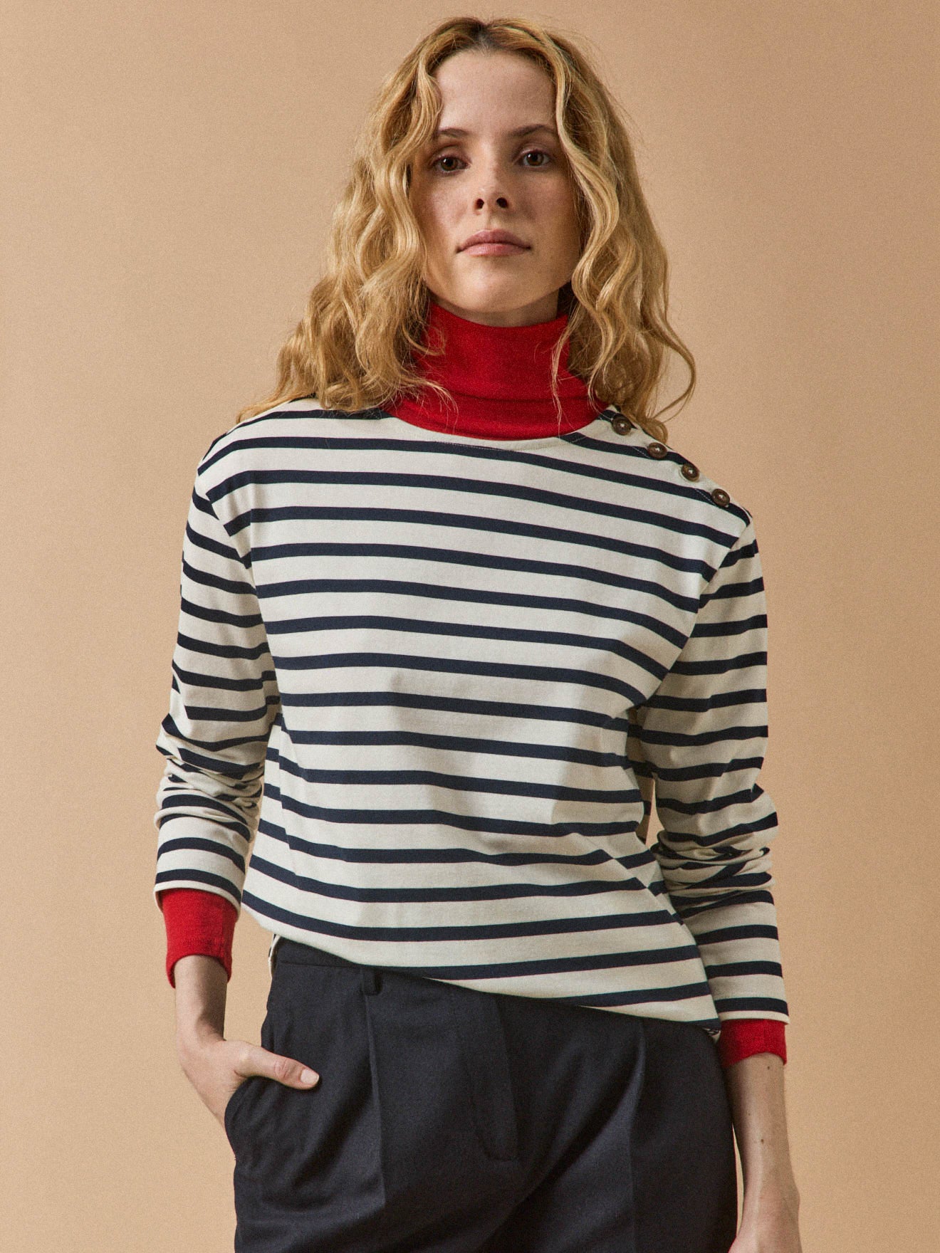 Damesshirt in marinestijl - biokatoen