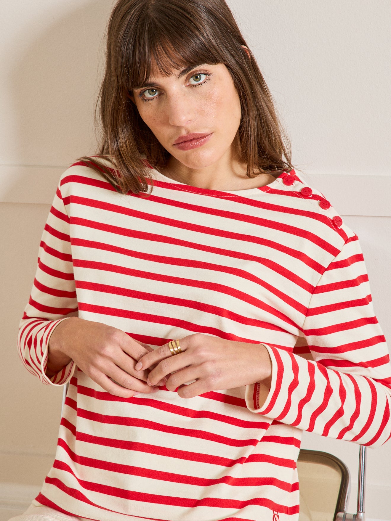 Damesshirt in marinestijl - biokatoen