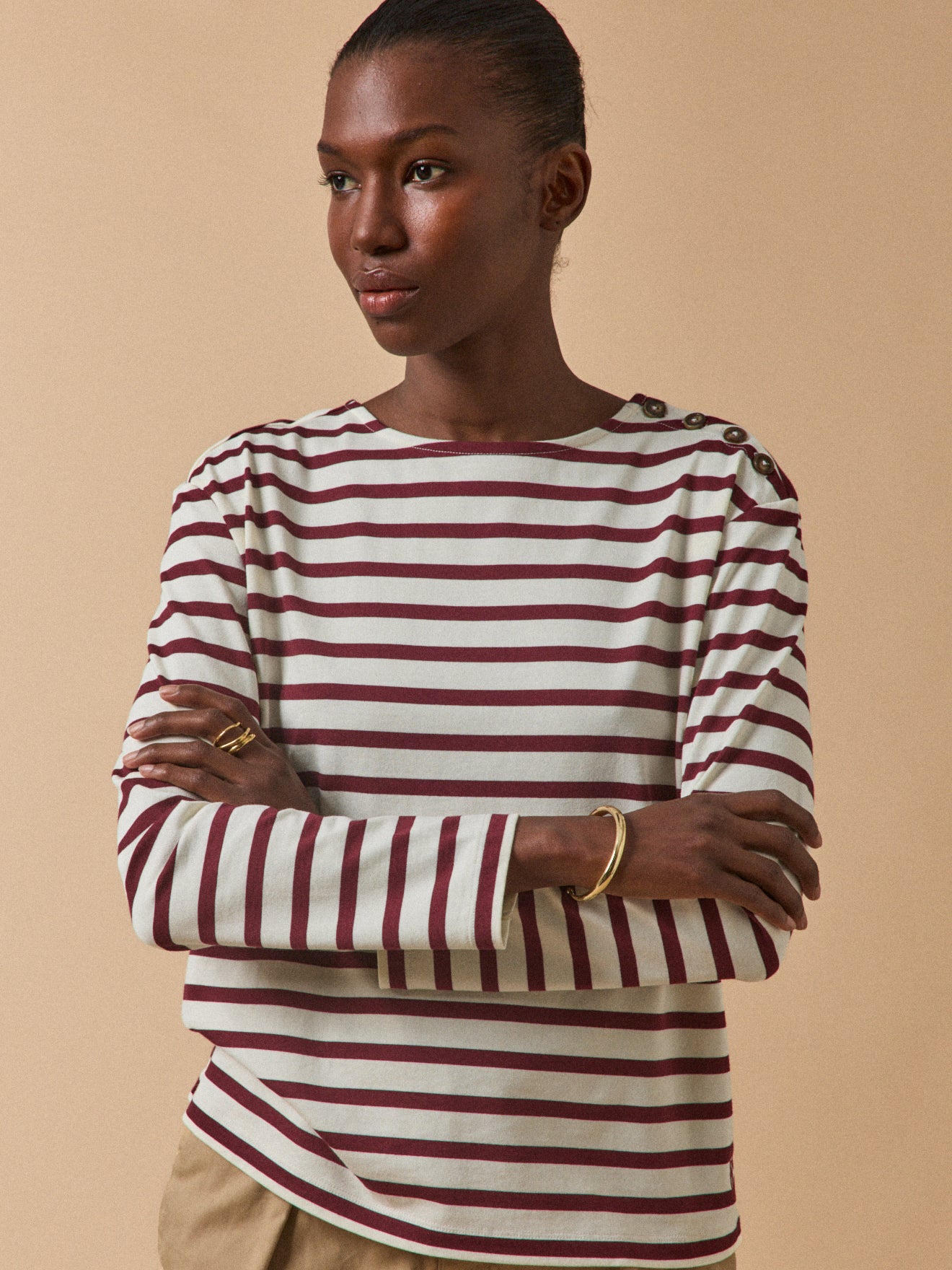 Damesshirt in marinestijl - biokatoen