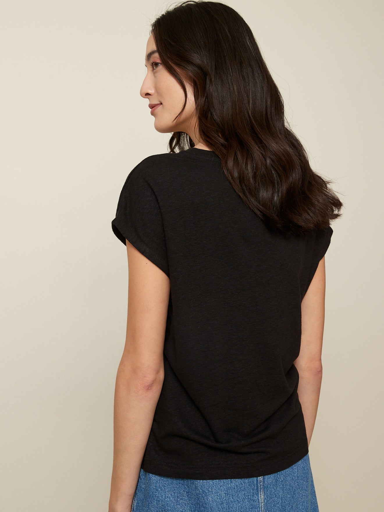 Damesshirt met V-hals in viscose en linnen