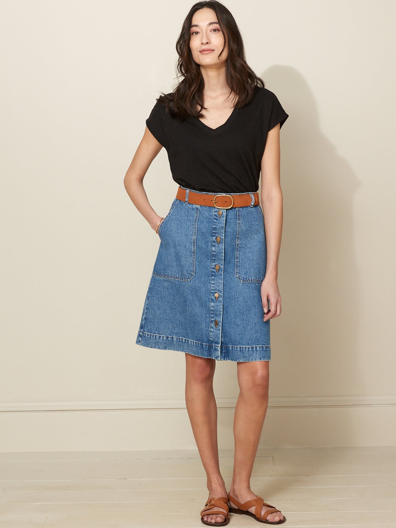 Damesshirt met V-hals in viscose en linnen