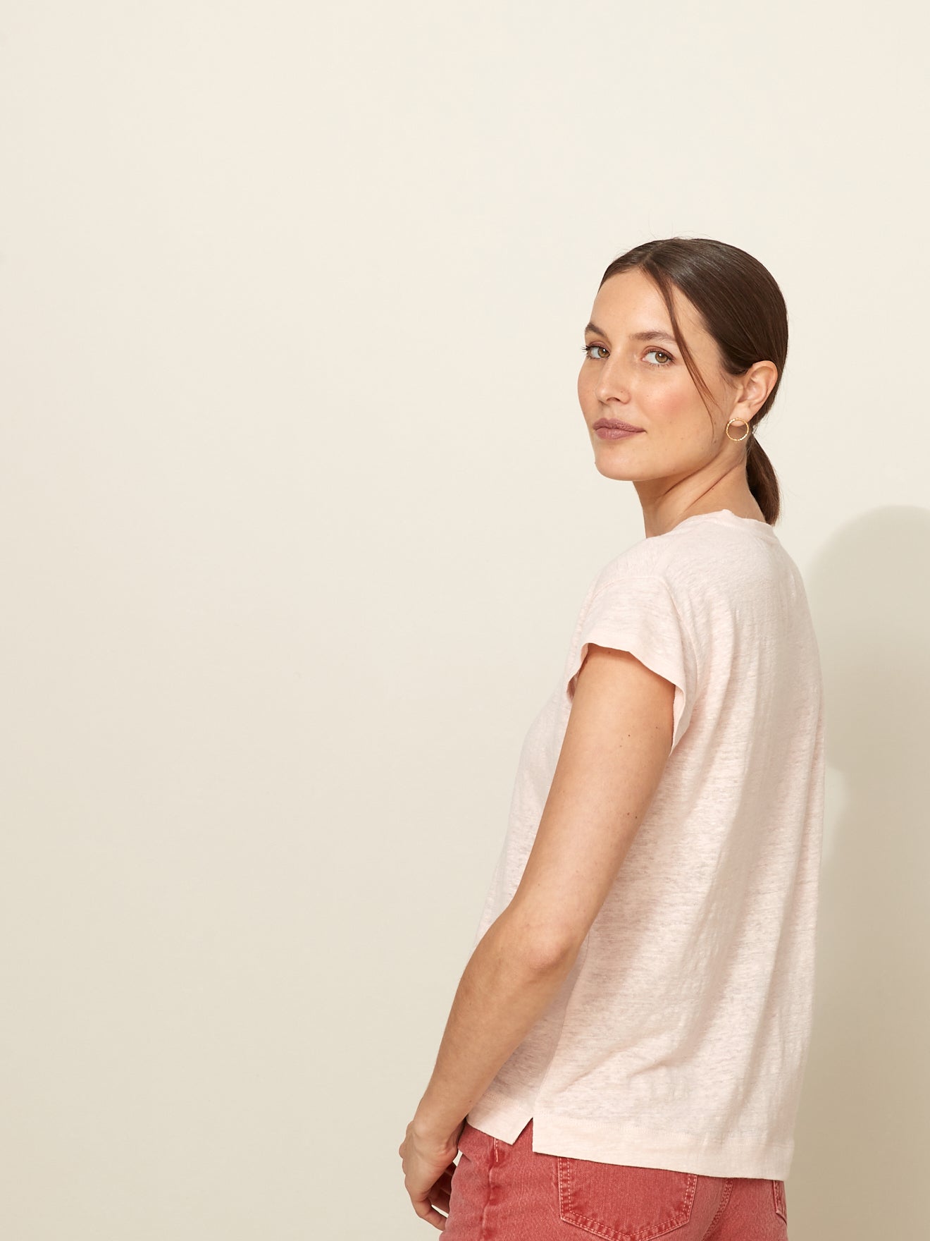 Linnen damesshirt met ronde hals