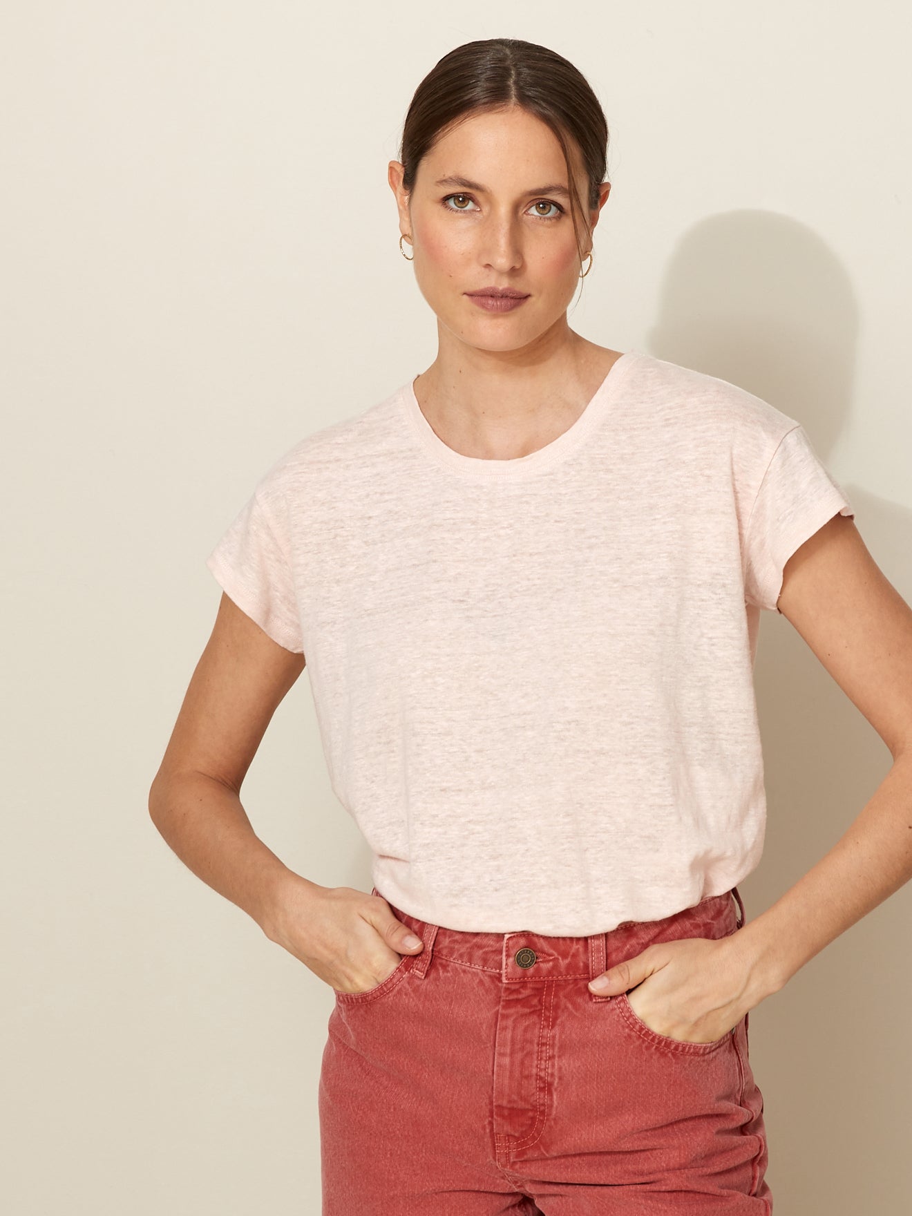 Linnen damesshirt met ronde hals