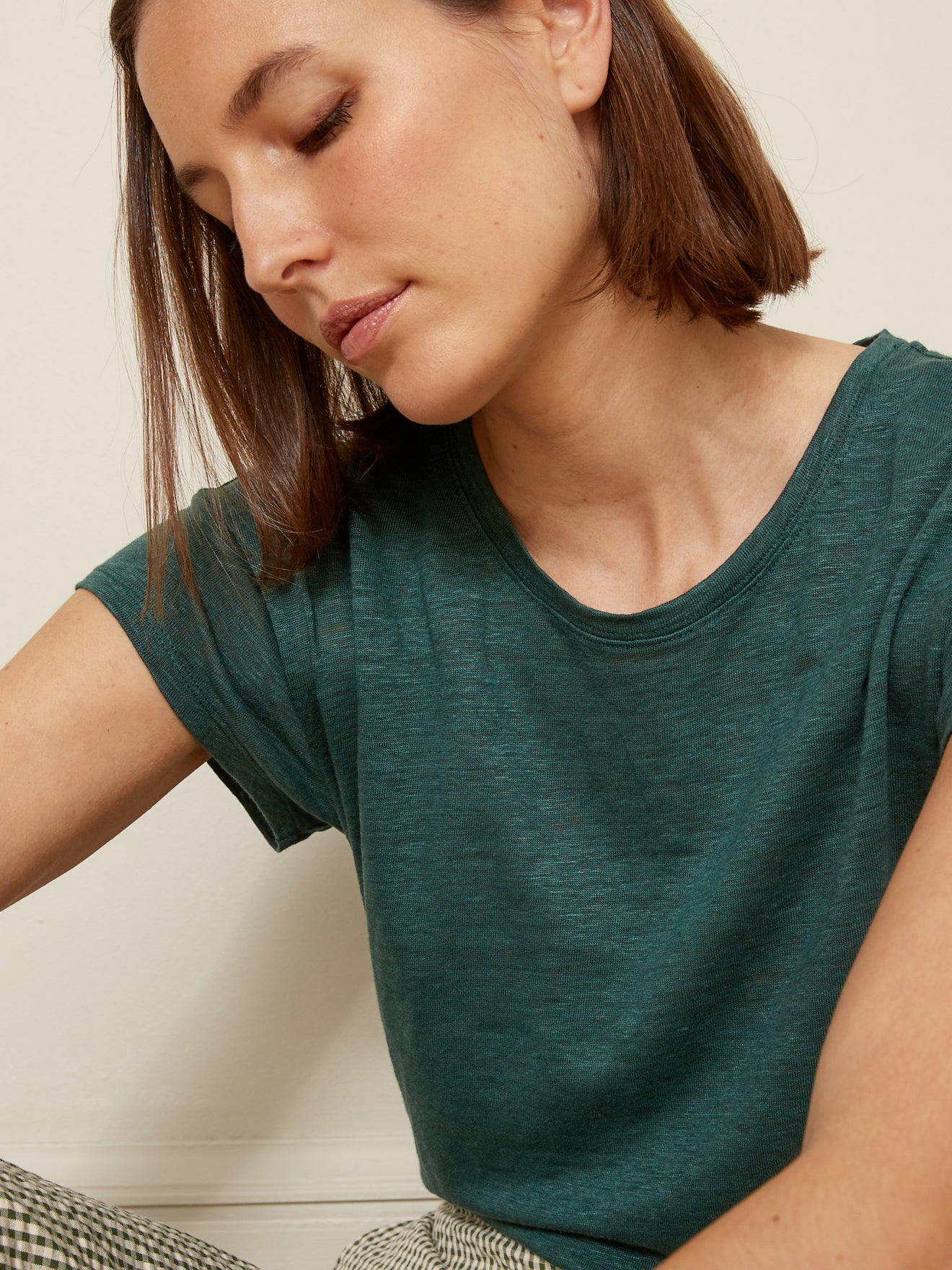 Linnen damesshirt met ronde hals