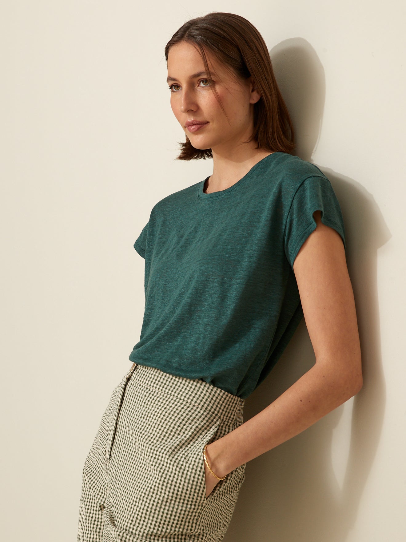 Linnen damesshirt met ronde hals