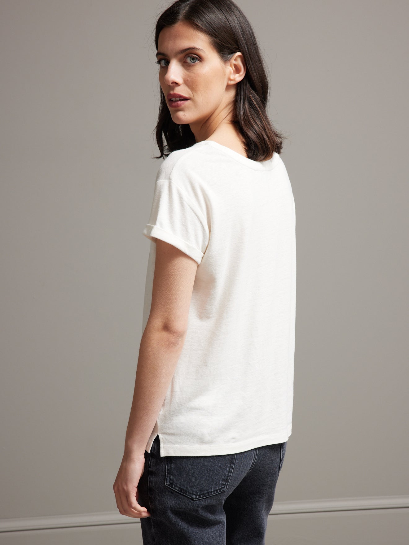 Damesshirt met ronde hals in linnen en viscose
