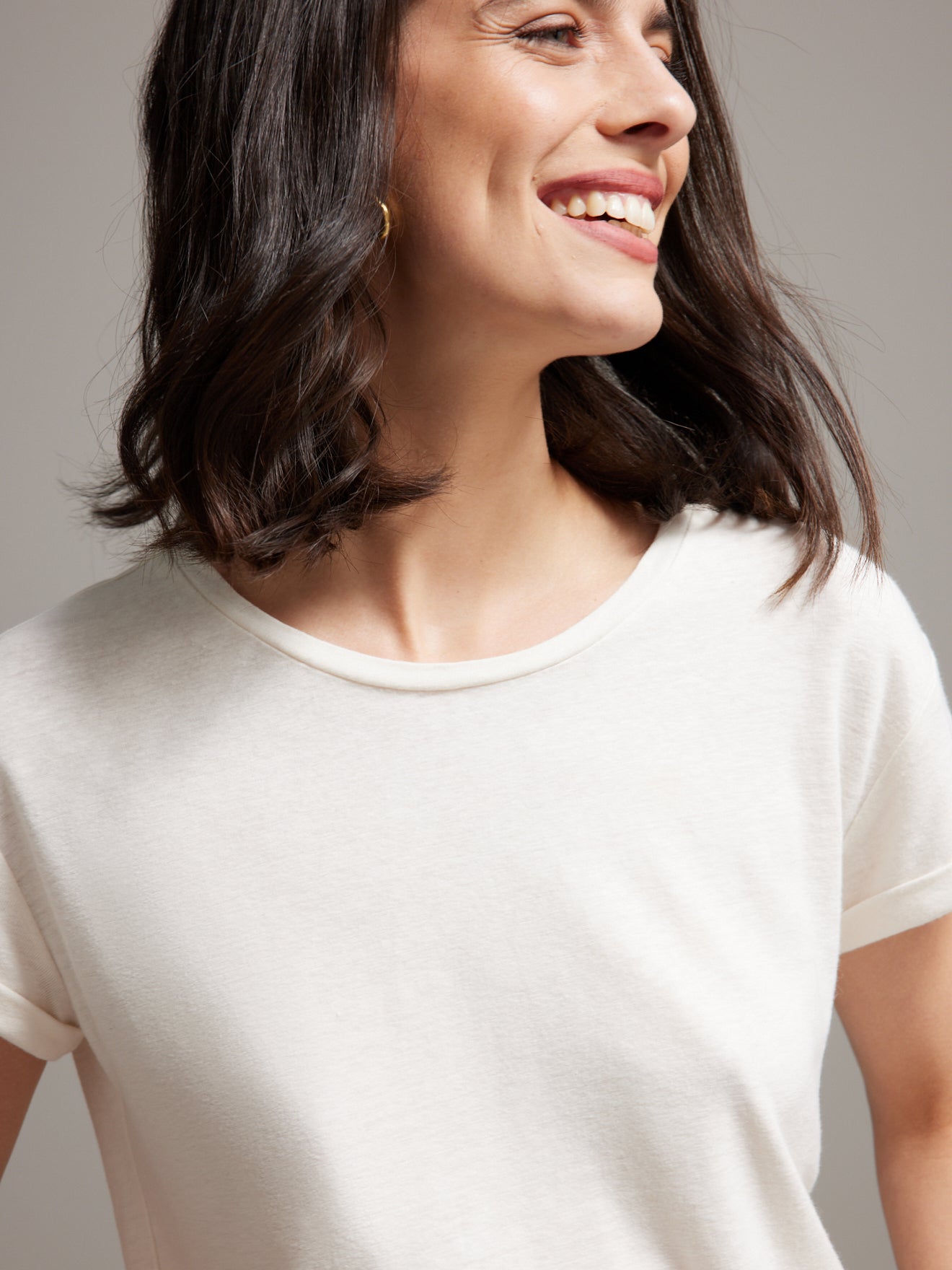 Damesshirt met ronde hals in linnen en viscose
