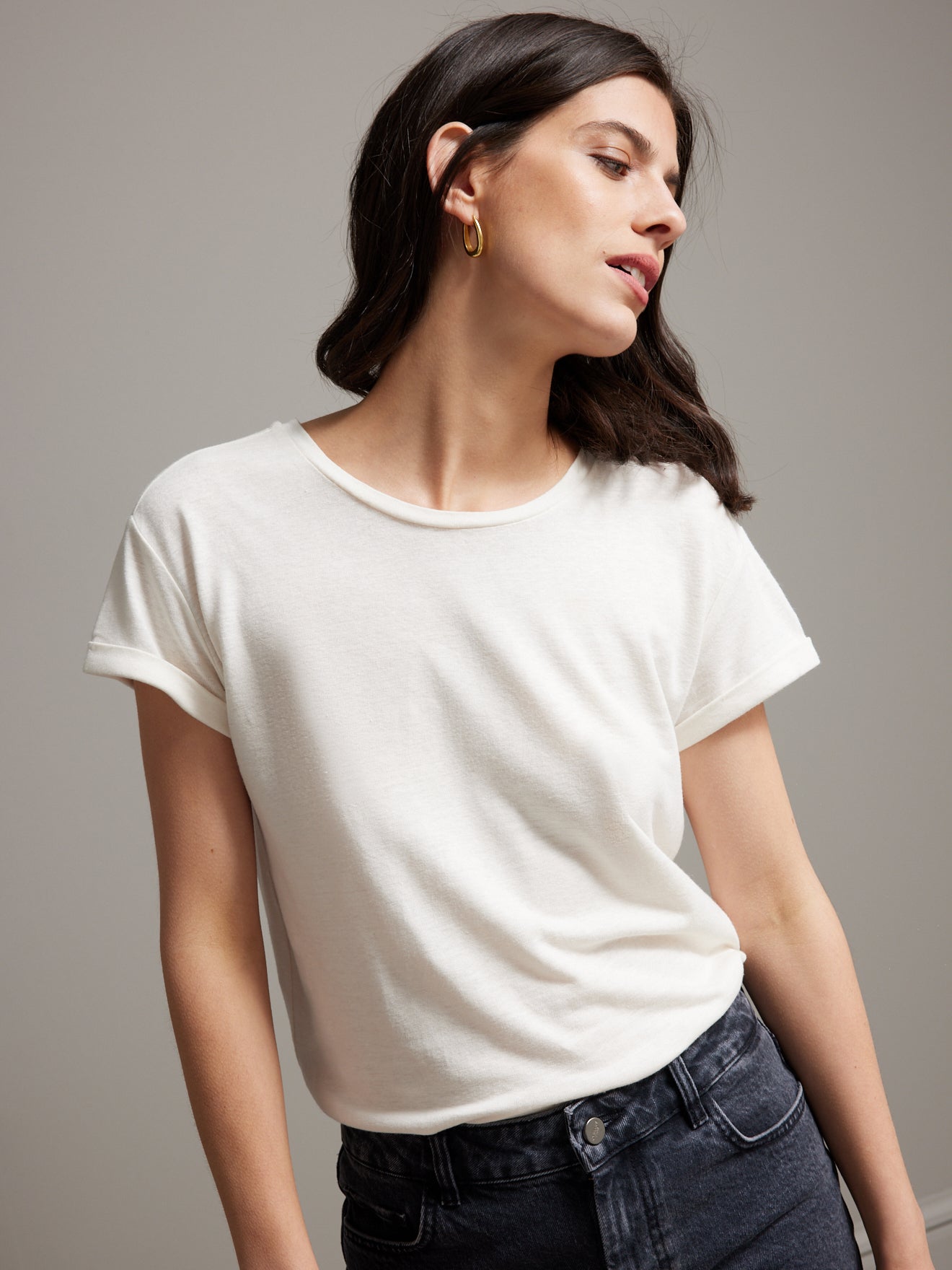 Damesshirt met ronde hals in linnen en viscose