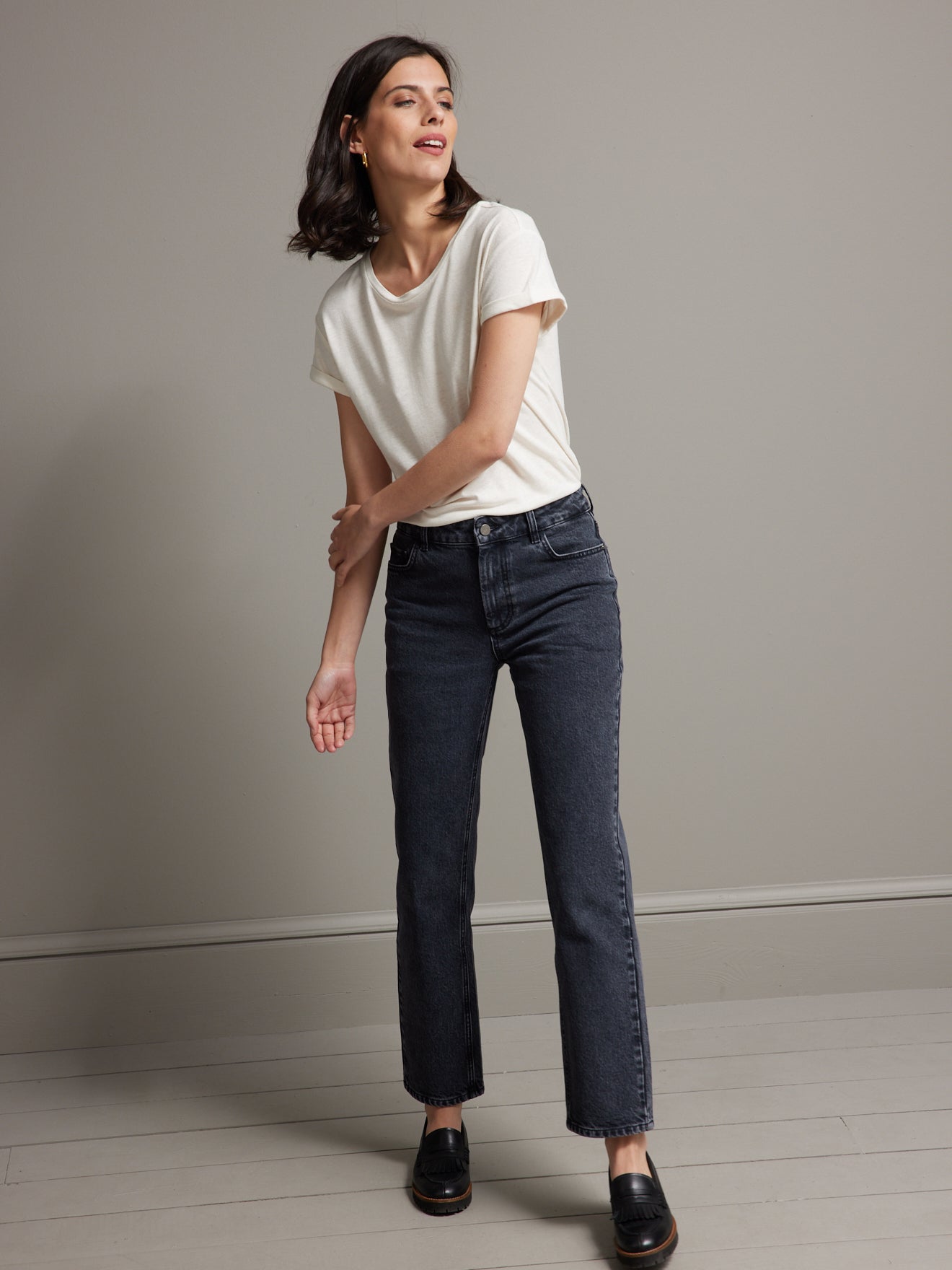 Damesshirt met ronde hals in linnen en viscose