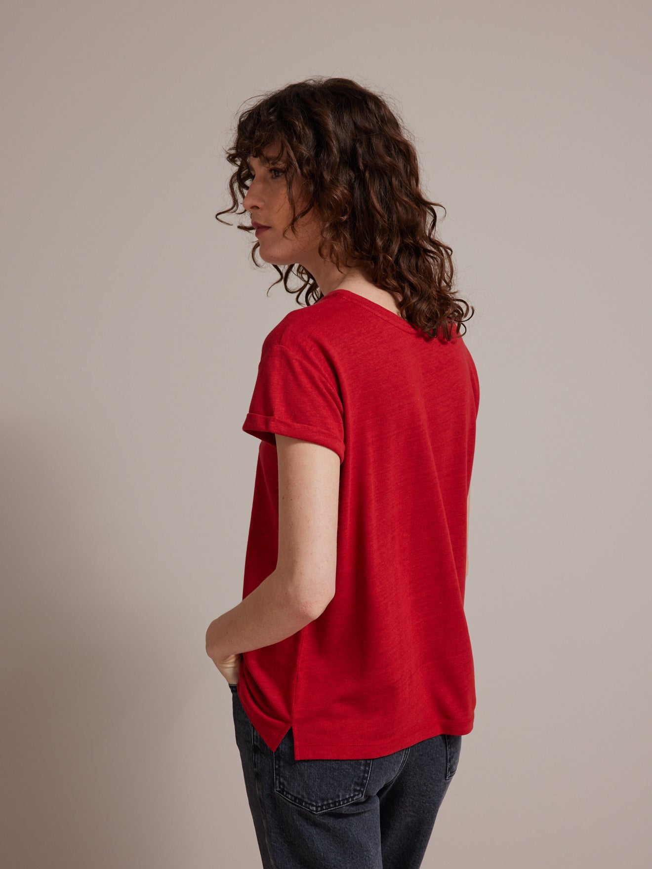 Damesshirt met ronde hals in linnen en viscose