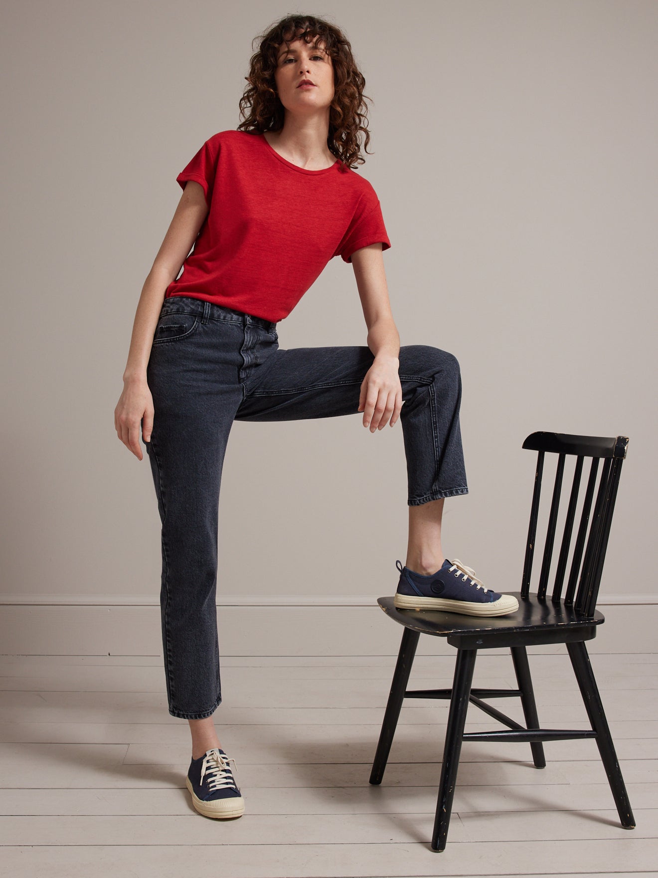 Damesshirt met ronde hals in linnen en viscose