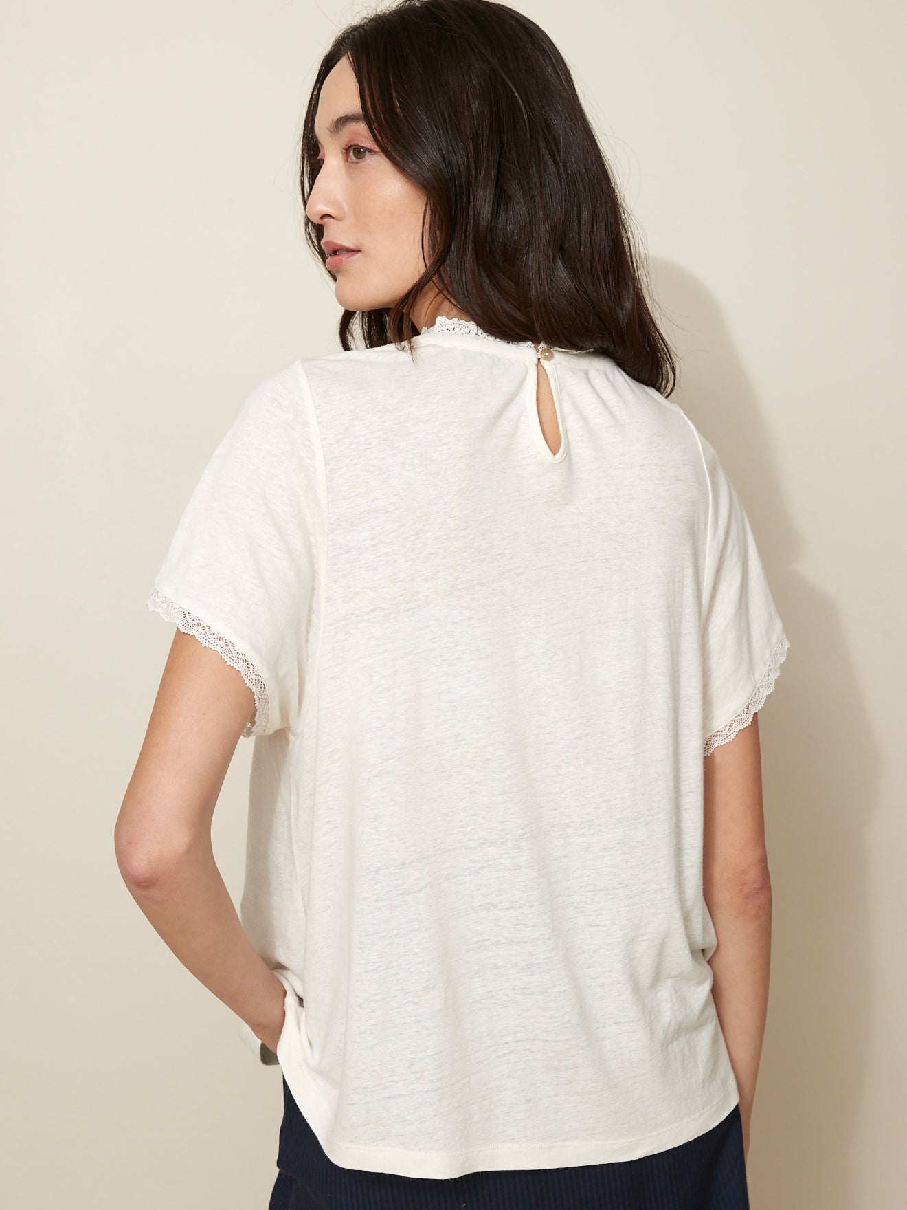 Damesshirt in linnen en viscose met kant