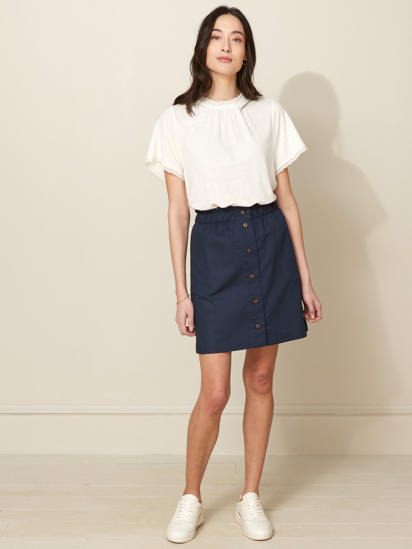 Damesshirt in linnen en viscose met kant