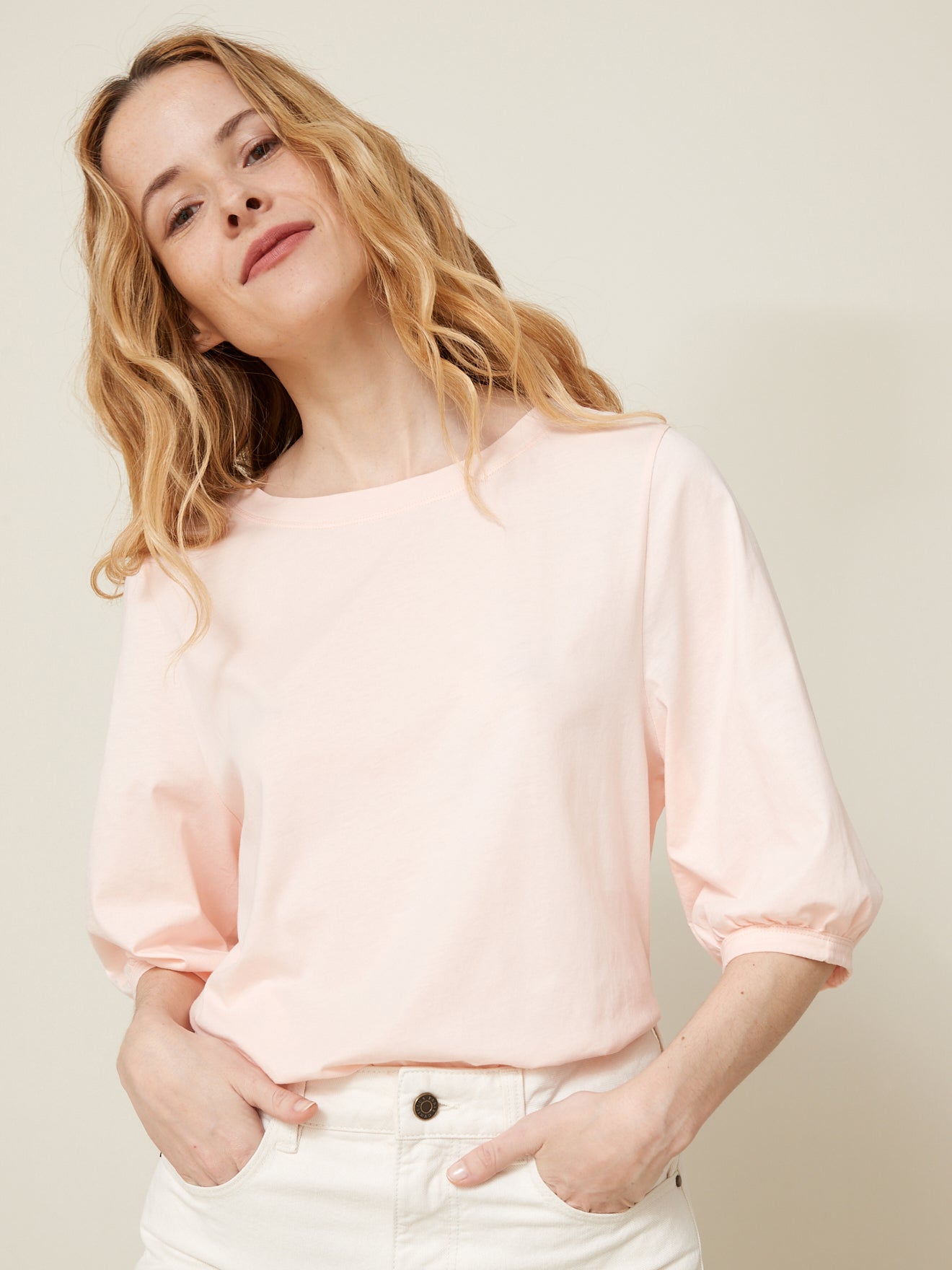 Damesshirt met ballonmouwen - biokatoen