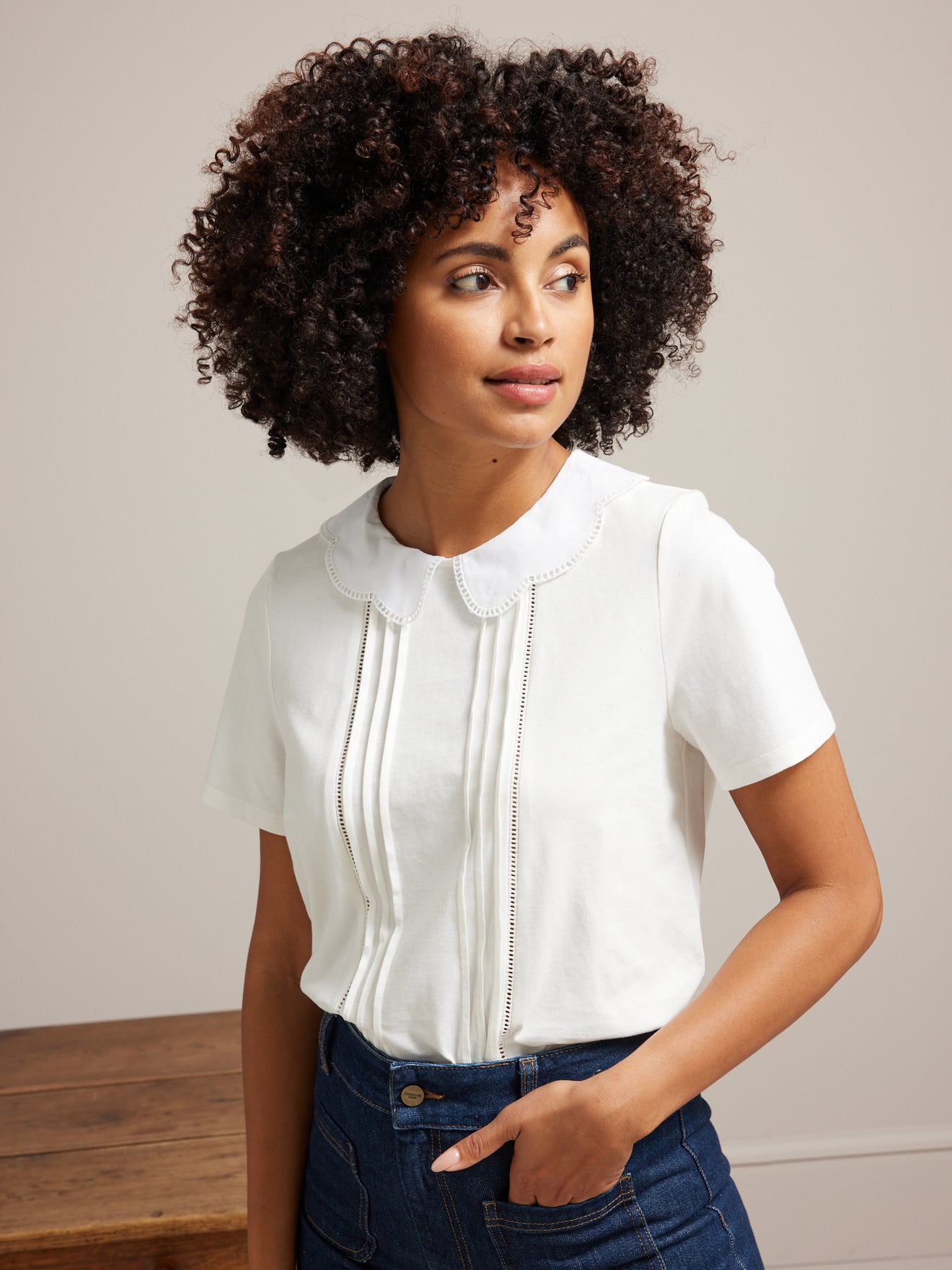 Damesshirt met geschulpte hals - biokatoen