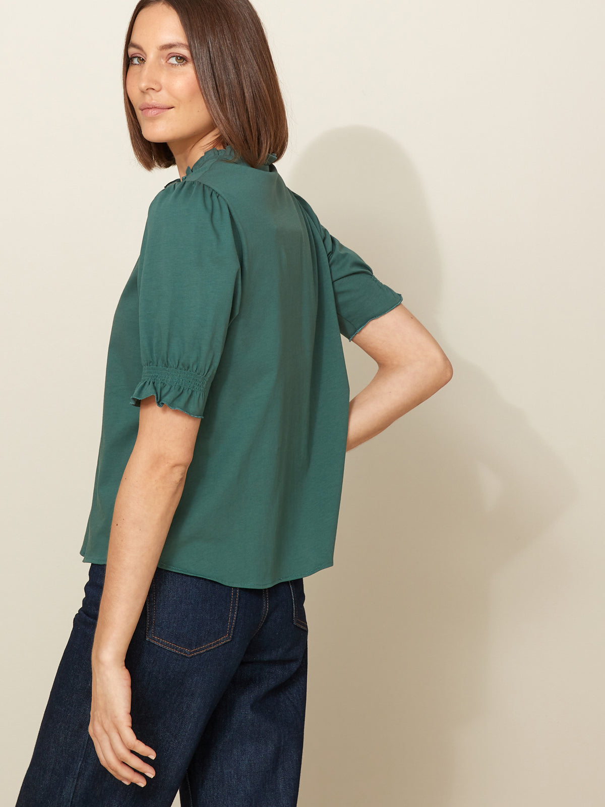 Damesshirt met smokwerk - biokatoen
