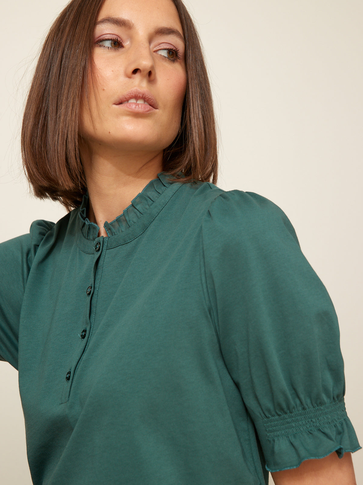 Damesshirt met smokwerk - biokatoen