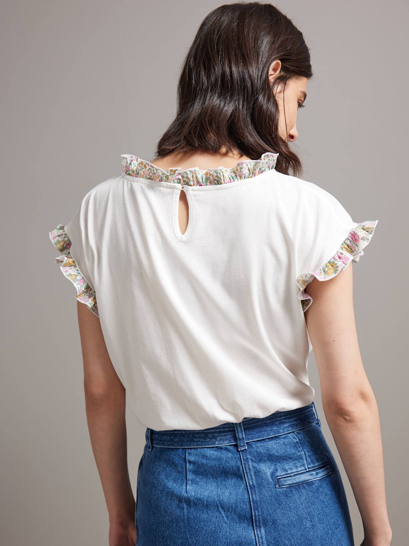 Damesshirt in Liberty met ruchekraag - biokatoen