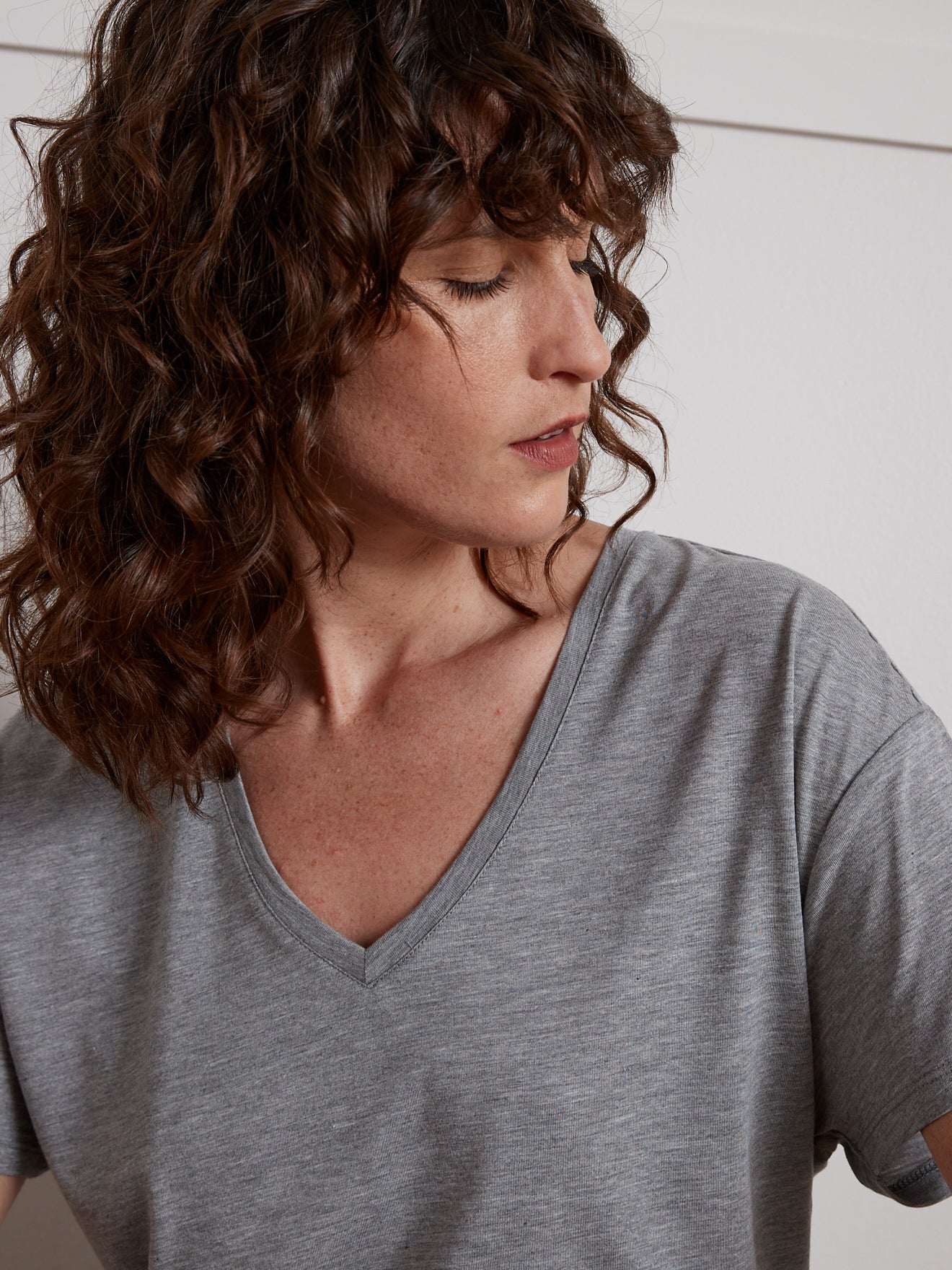 Damesshirt met V-hals - lyocell en katoen