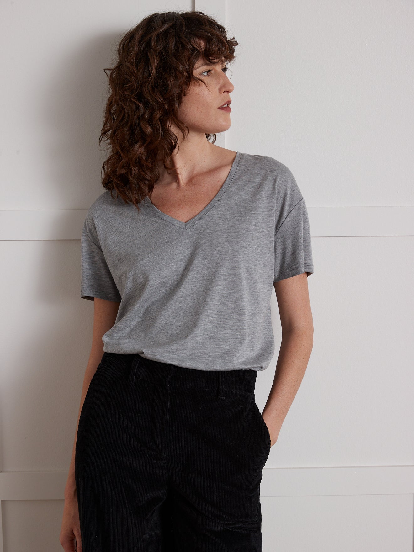 Damesshirt met V-hals - lyocell en katoen