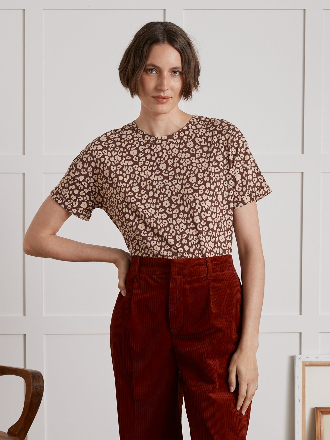 Damesshirt met ronde hals en Fauve-print