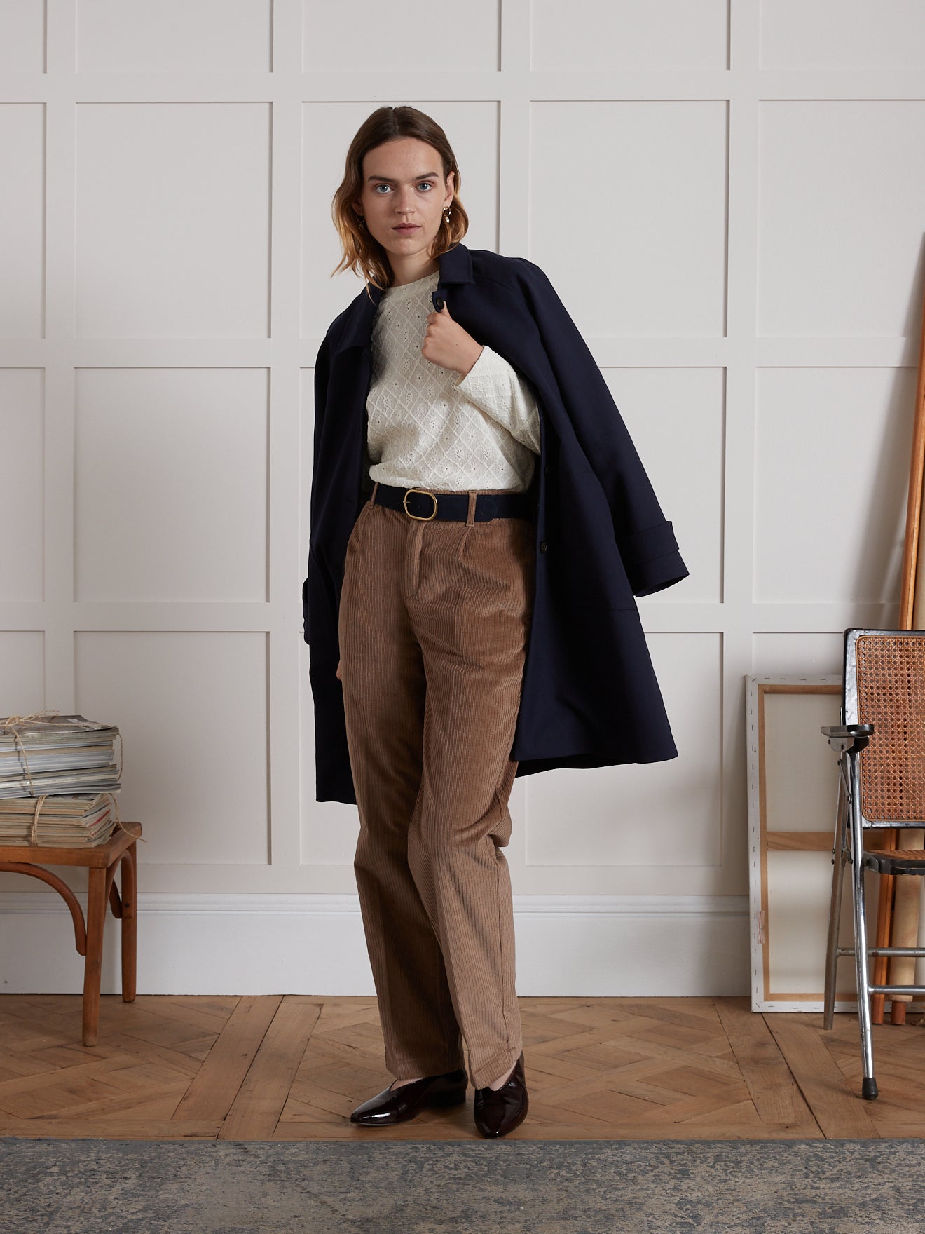 Damesshirt met jacquard en bolstaande mouwen