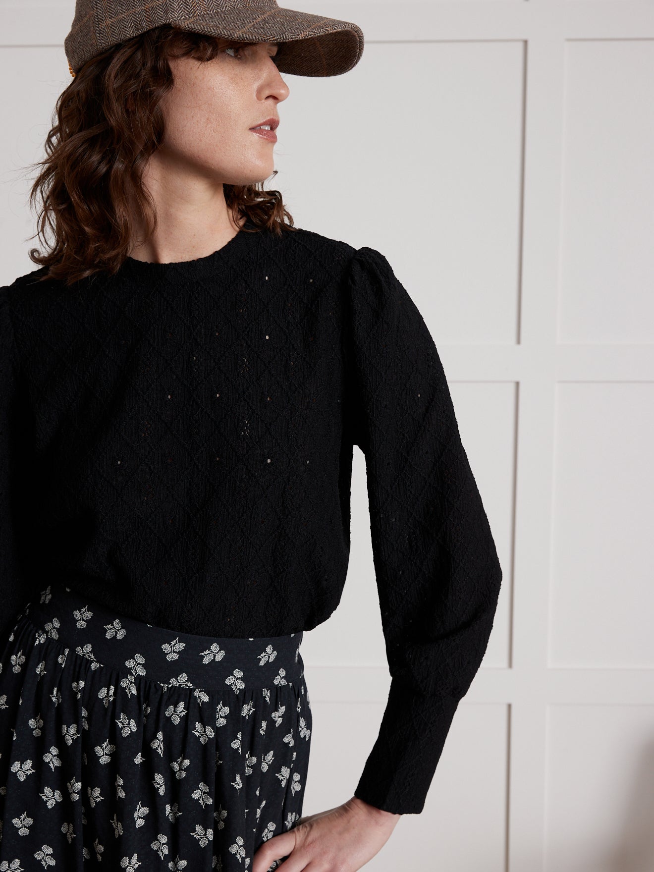 Damesshirt met jacquard en bolstaande mouwen
