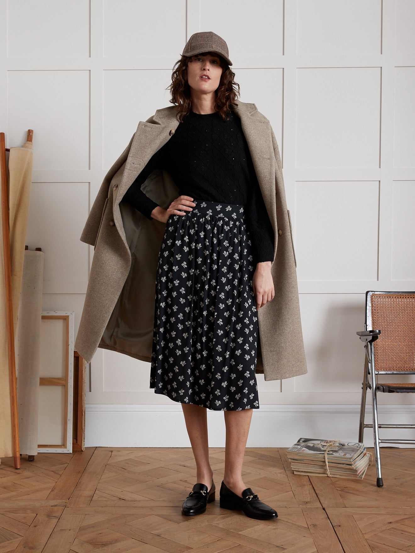 Damesshirt met jacquard en bolstaande mouwen