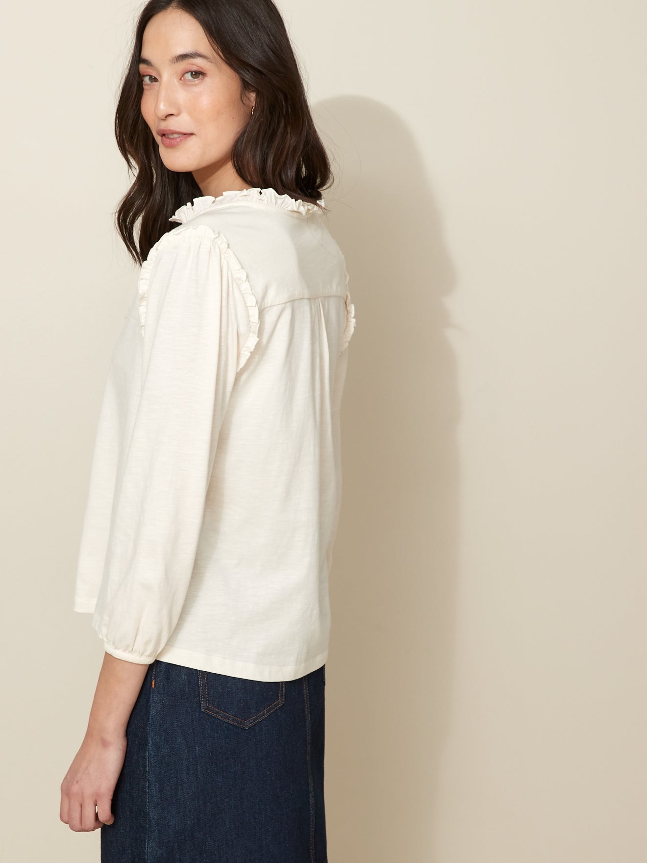 T-shirt volanté manches 3/4 femme - coton biologique