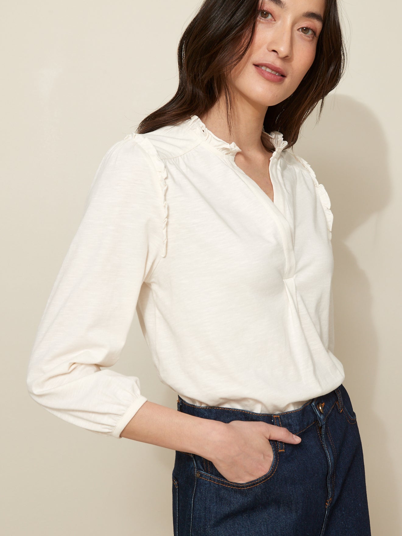 T-shirt volanté manches 3/4 femme - coton biologique