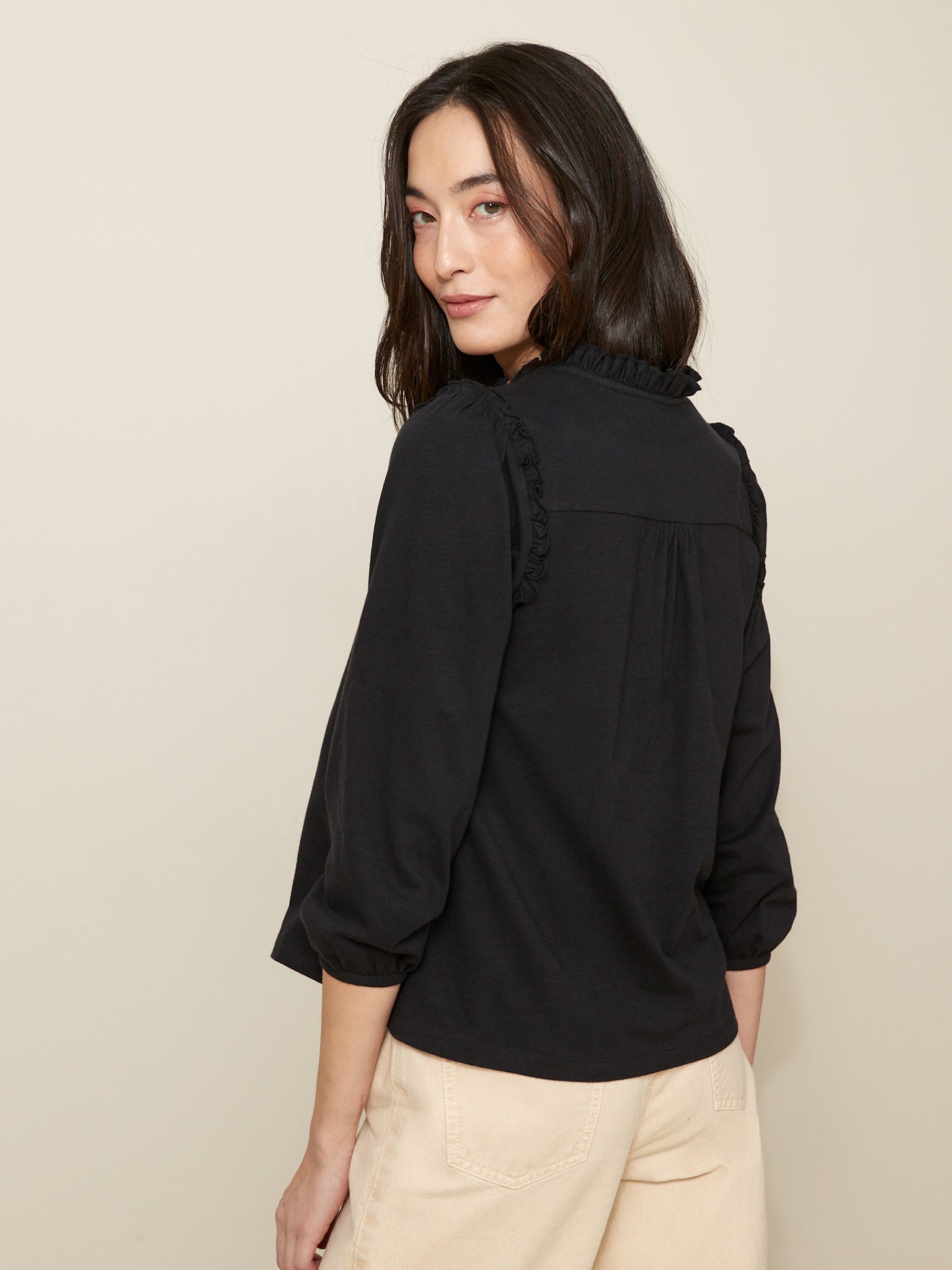 T-shirt volanté manches 3/4 femme - coton biologique