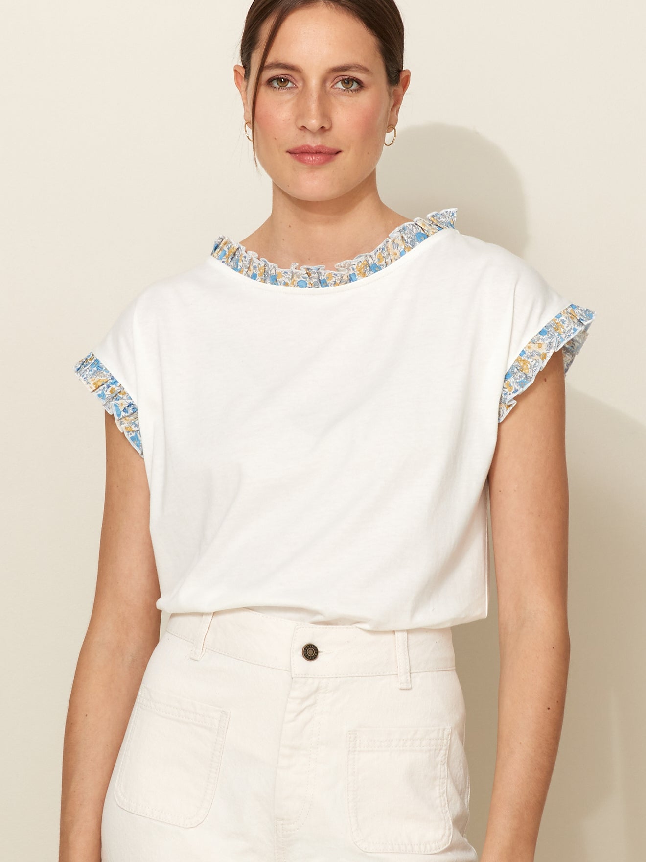 Dameshirt met strookjes in Liberty-stof - biokatoen