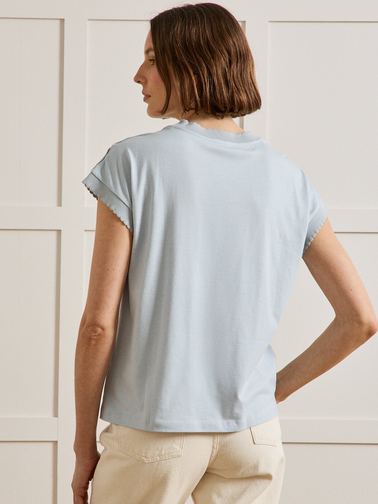 T-shirt dentelle sans manches coton et modal