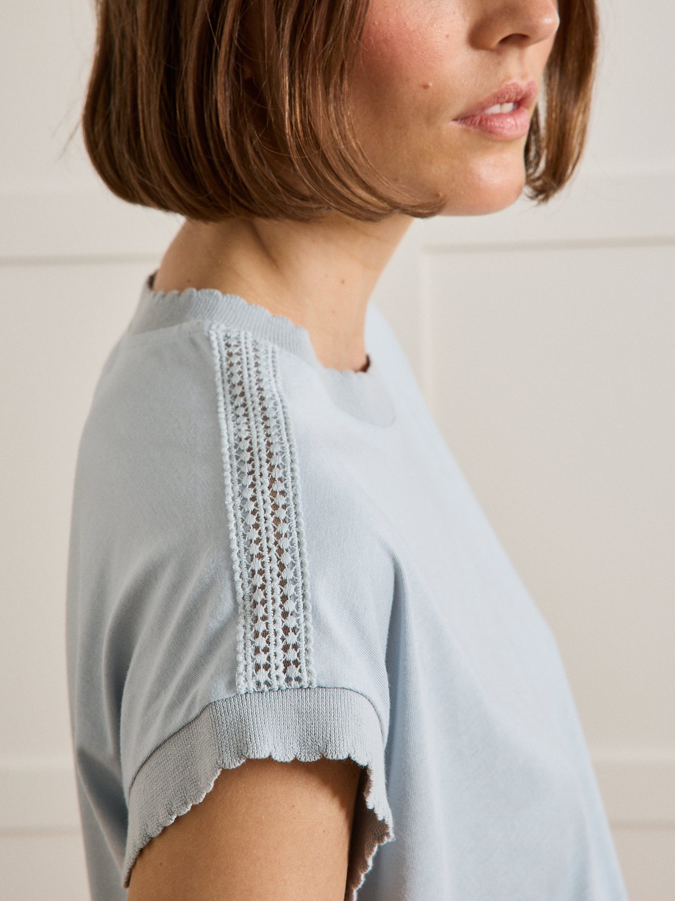 T-shirt dentelle sans manches coton et modal