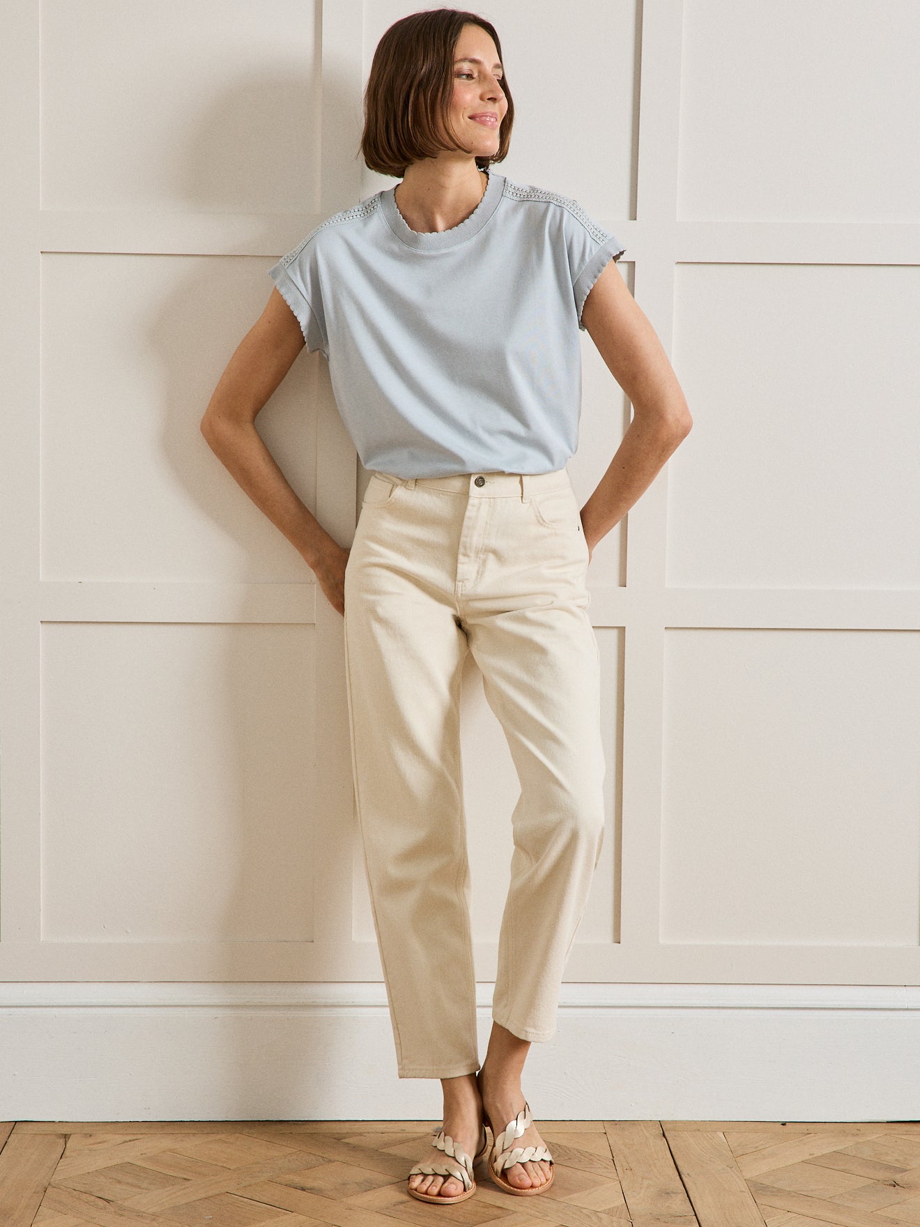 T-shirt dentelle sans manches coton et modal