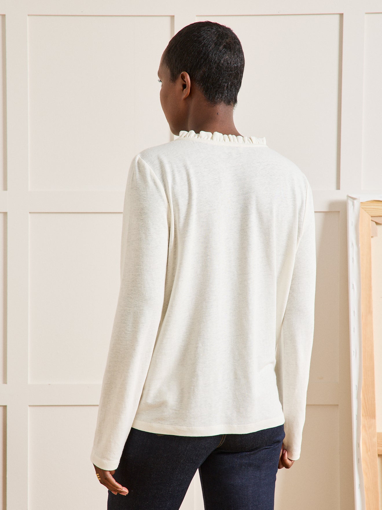 Damesshirt met V-hals en knoopsluiting - linnen en viscose