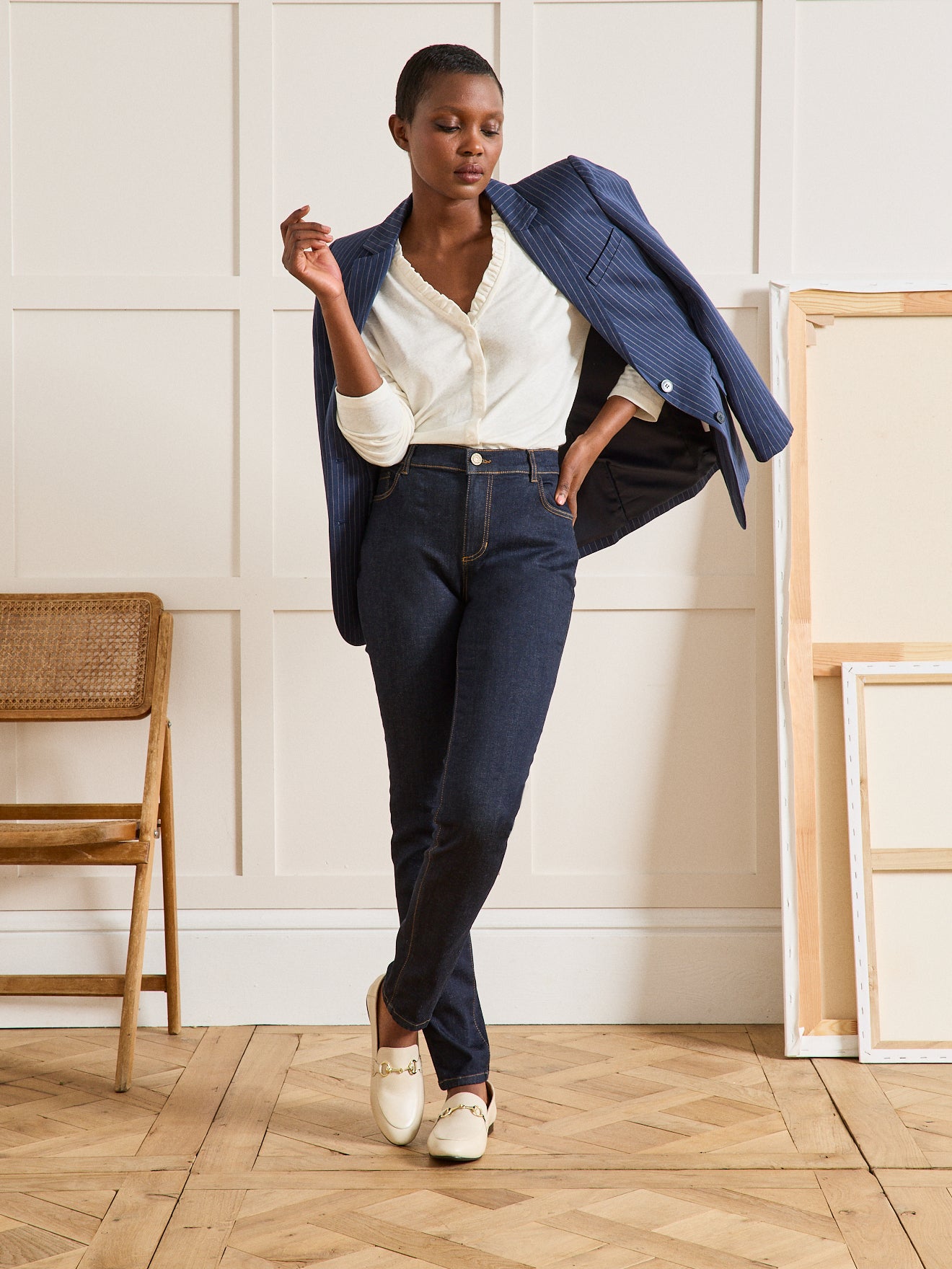 Damesshirt met V-hals en knoopsluiting - linnen en viscose