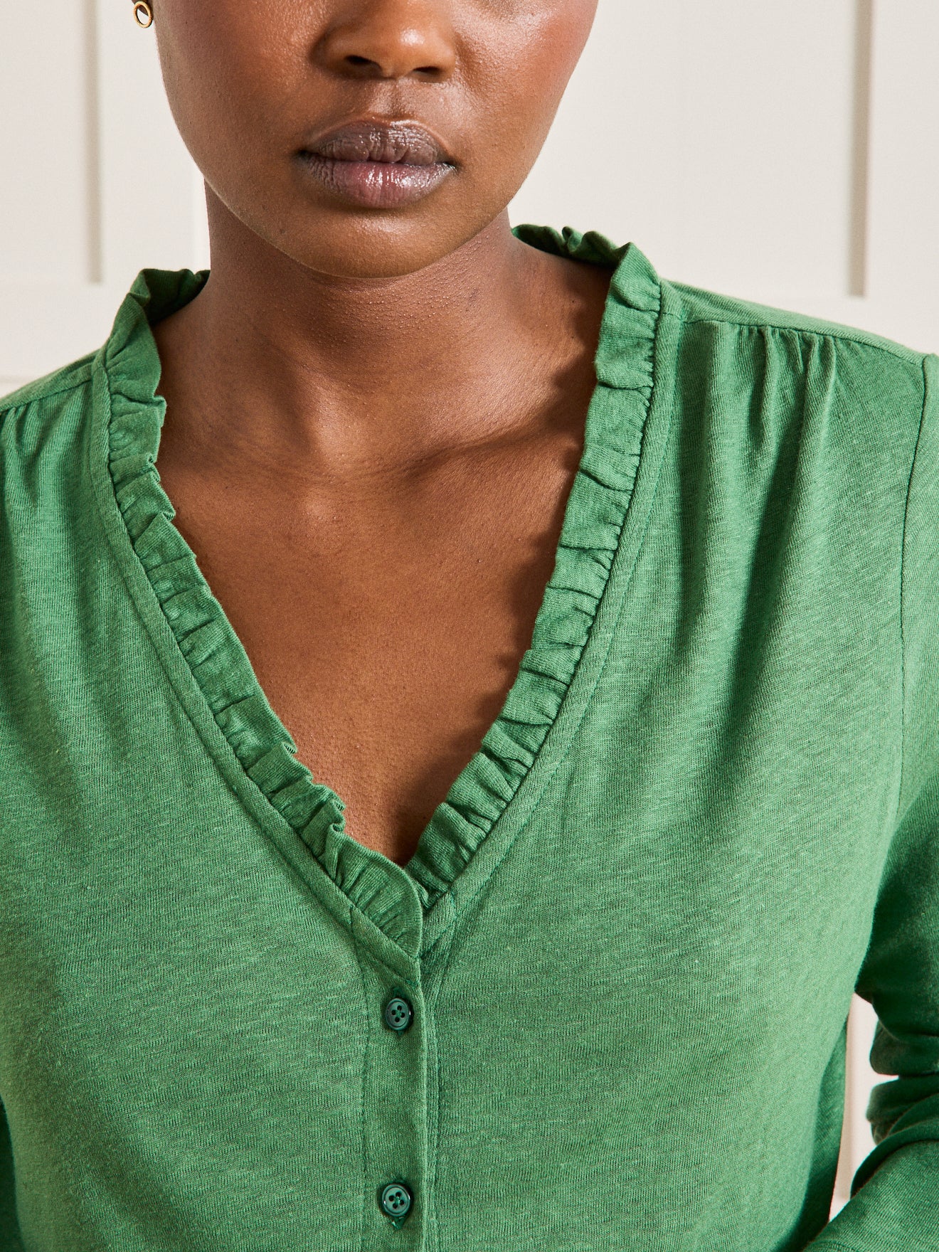 Damesshirt met V-hals en knoopsluiting - linnen en viscose