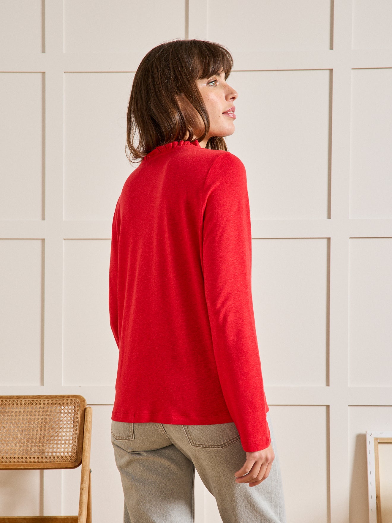 Damesshirt met V-hals en knoopsluiting - linnen en viscose