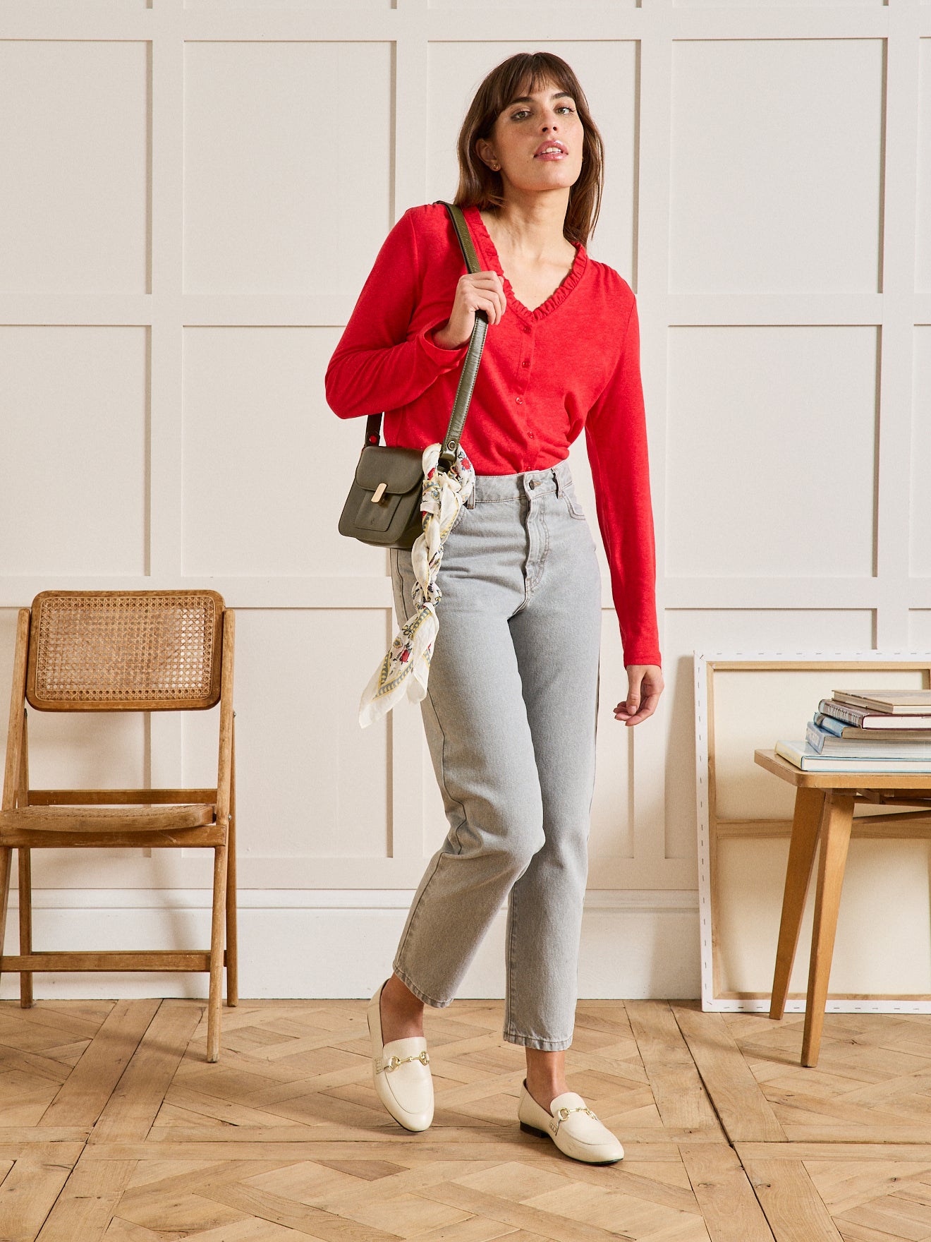 Damesshirt met V-hals en knoopsluiting - linnen en viscose