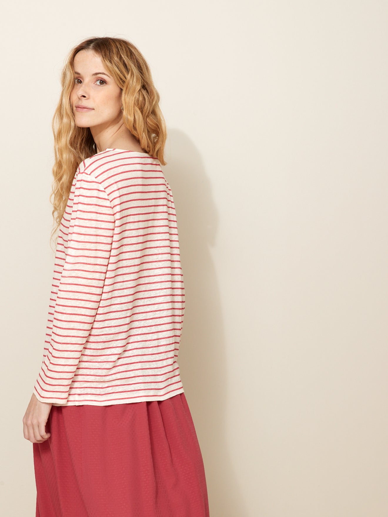 Linnen damesshirt met marinestrepen